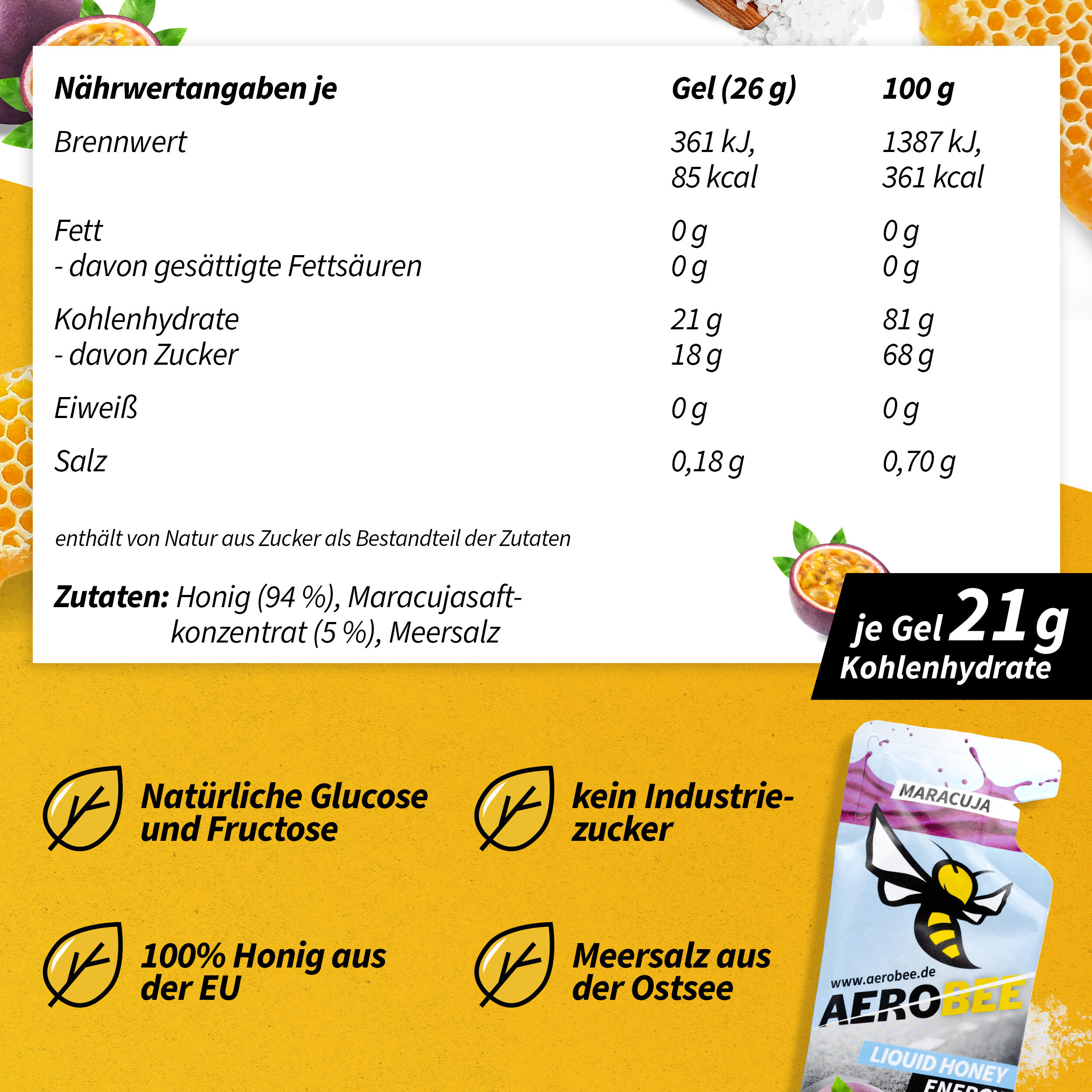 10er Pack AEROBEE Maracuja LIQUID Energy Gel 5/7