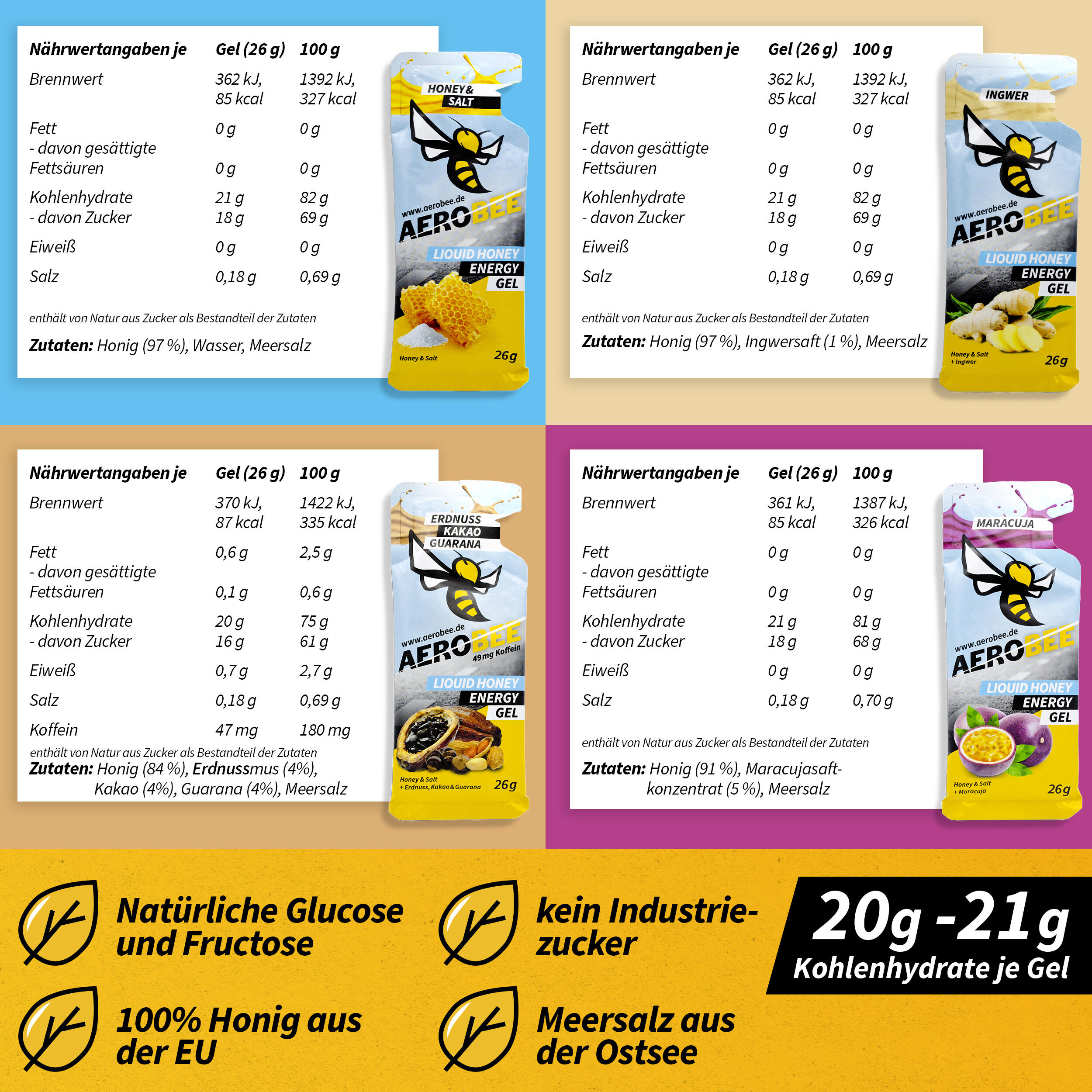 4er Probierpaket AEROBEE LIQUID Energy Gel 5/7