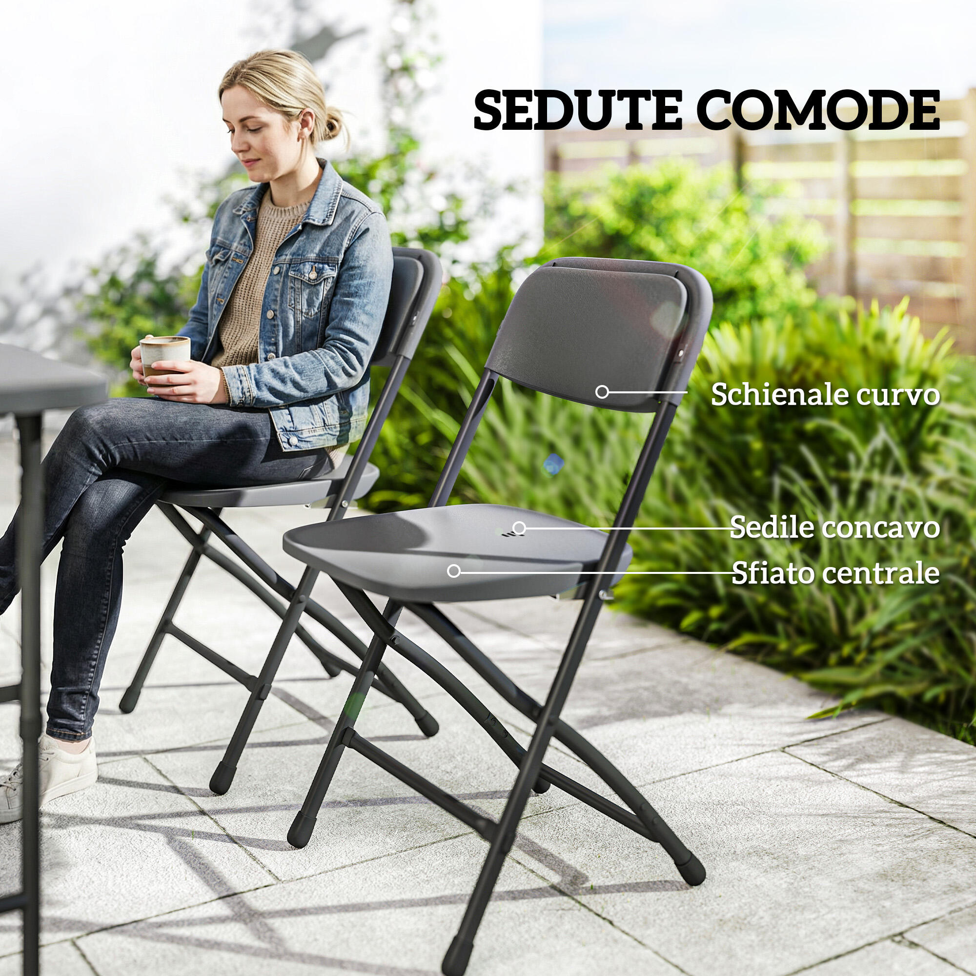 Outsunny Set Tavolo Regolabile e 4 Sedie da Esterno Pieghevoli in HDPE Grigio 6/7