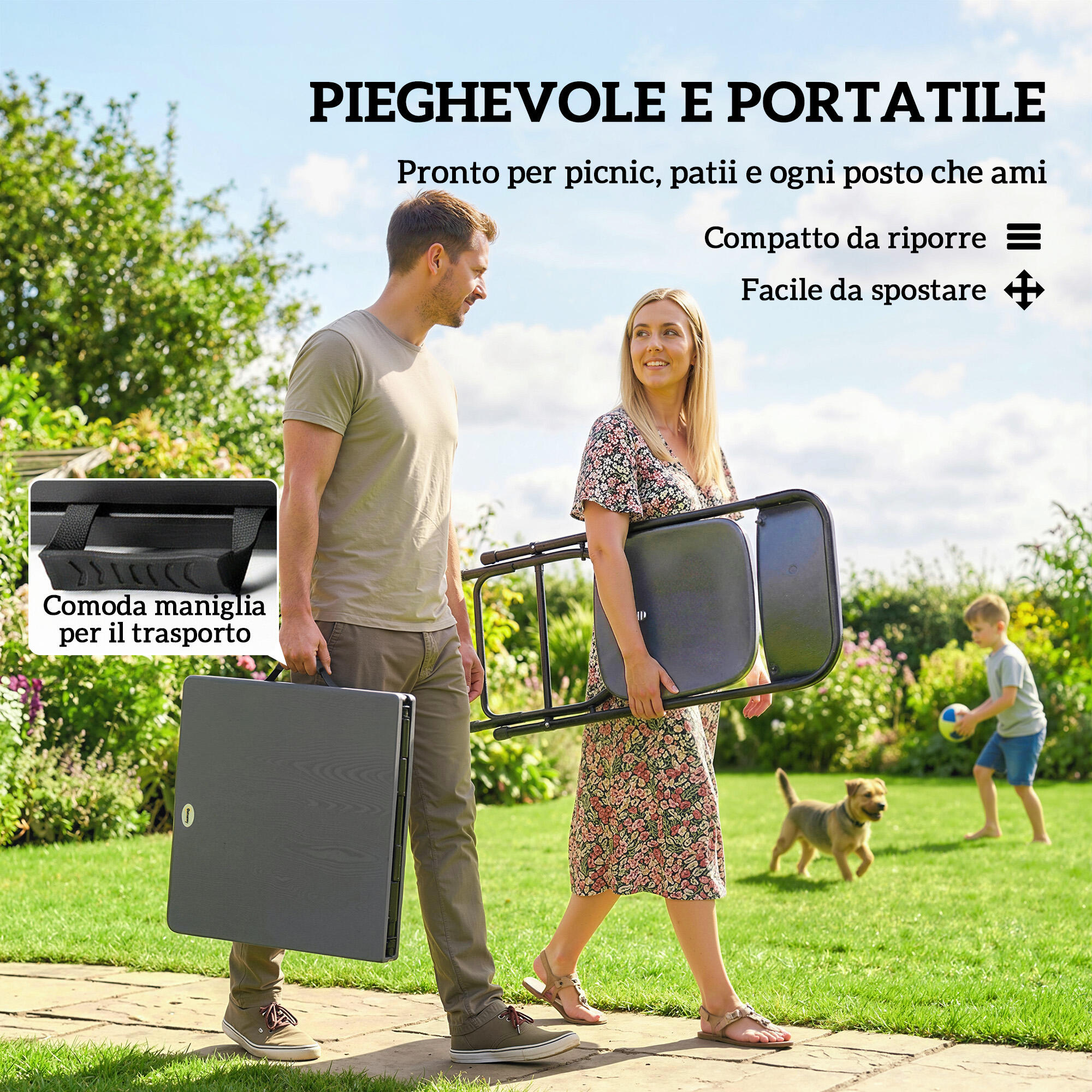 Outsunny Set Tavolo Regolabile e 4 Sedie da Esterno Pieghevoli in HDPE Grigio 4/7