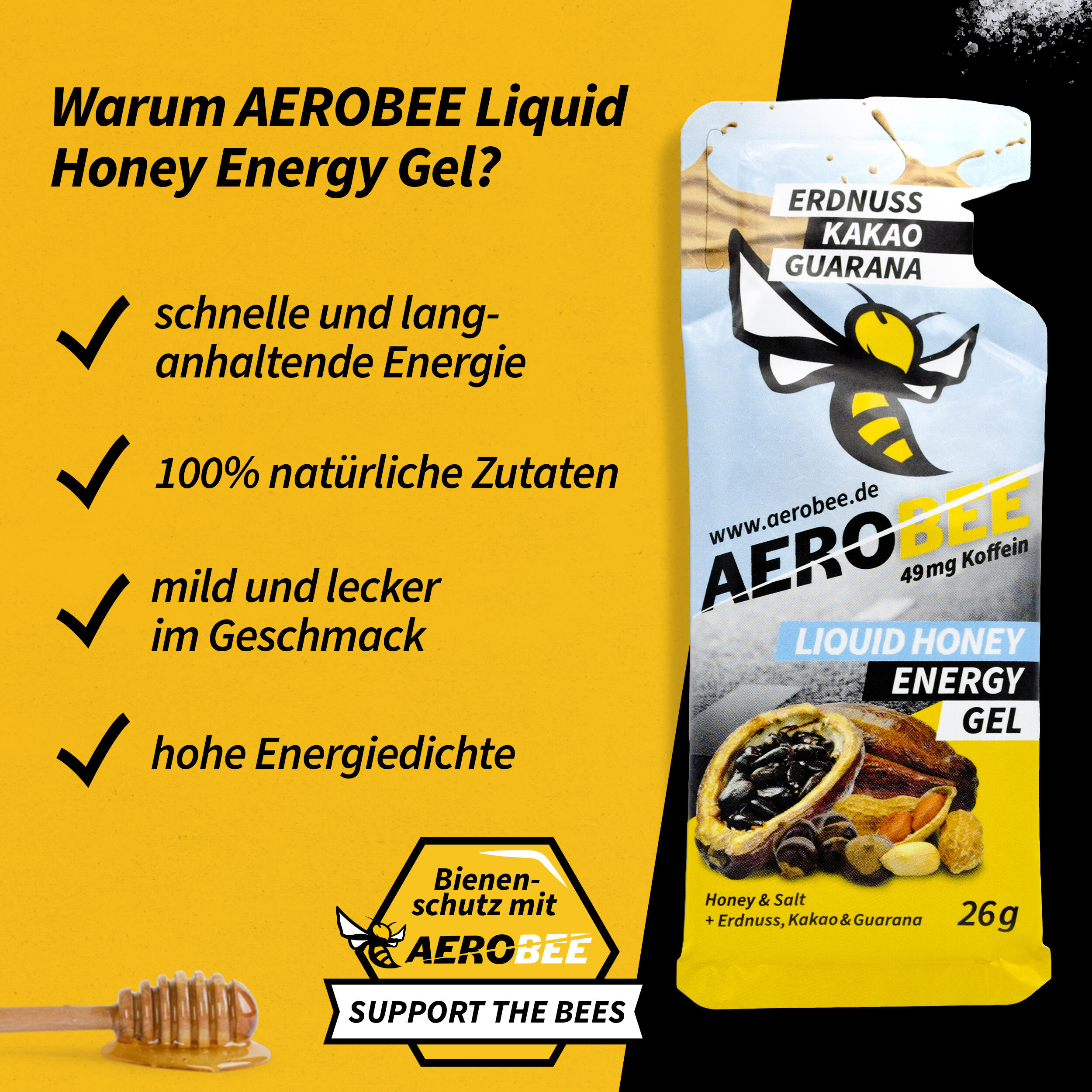 10er Pack AEROBEE Erdnuss, Kakao & Guarana LIQUID Energy Gel 3/7