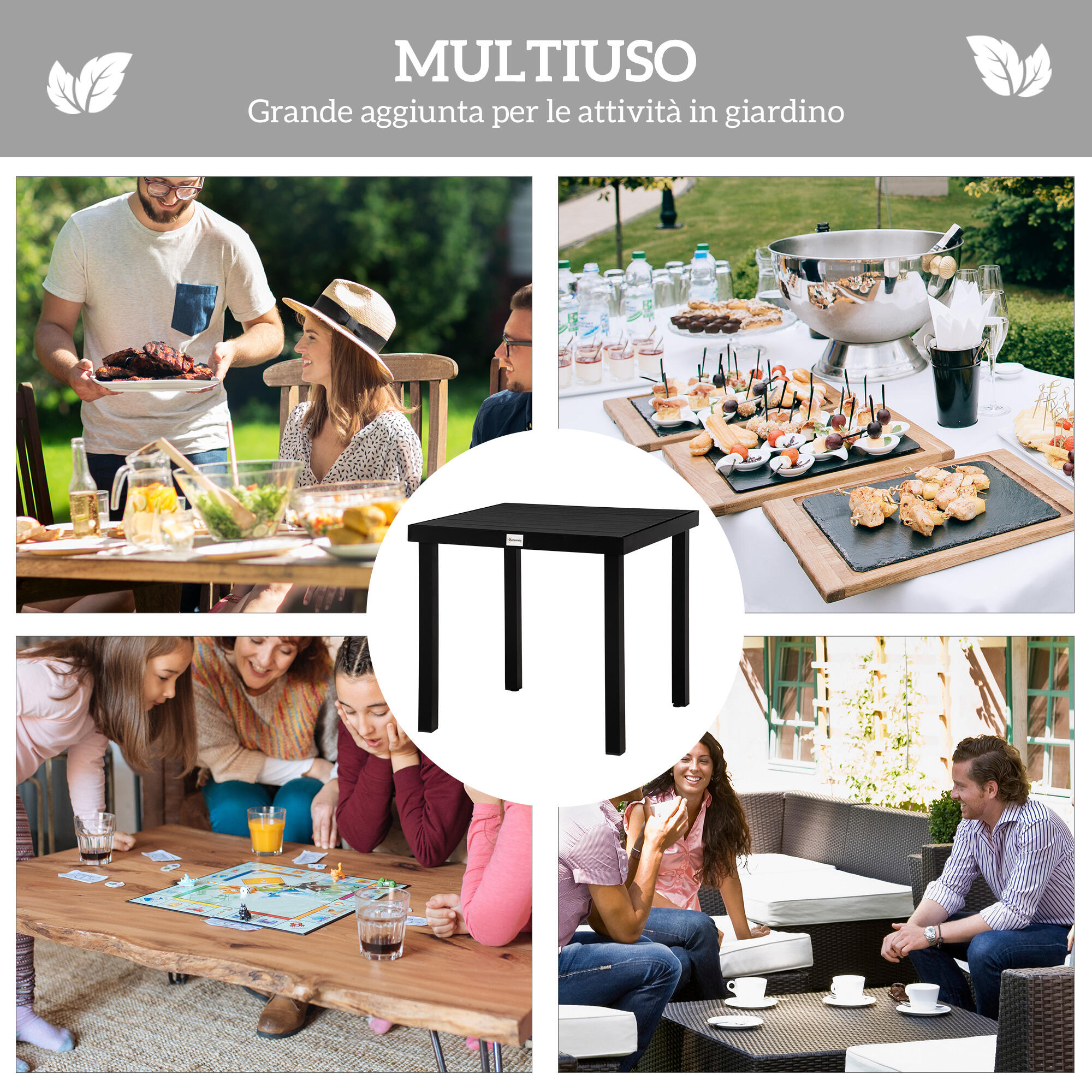 Outsunny Tavolo da Esterno per 4 Persone da 78x78 cm, Nero 6/7