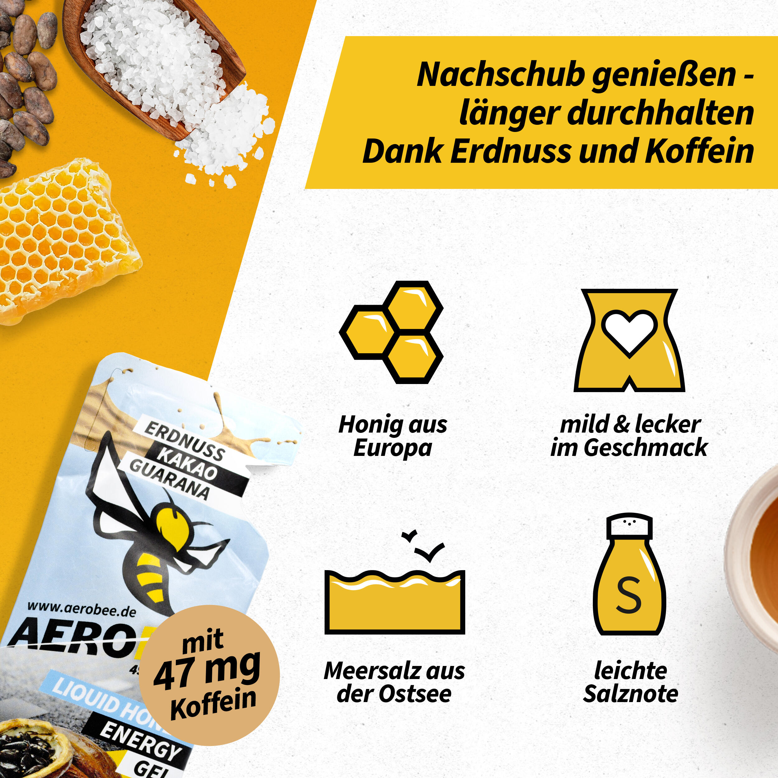 10er Pack AEROBEE Erdnuss, Kakao & Guarana LIQUID Energy Gel 2/7