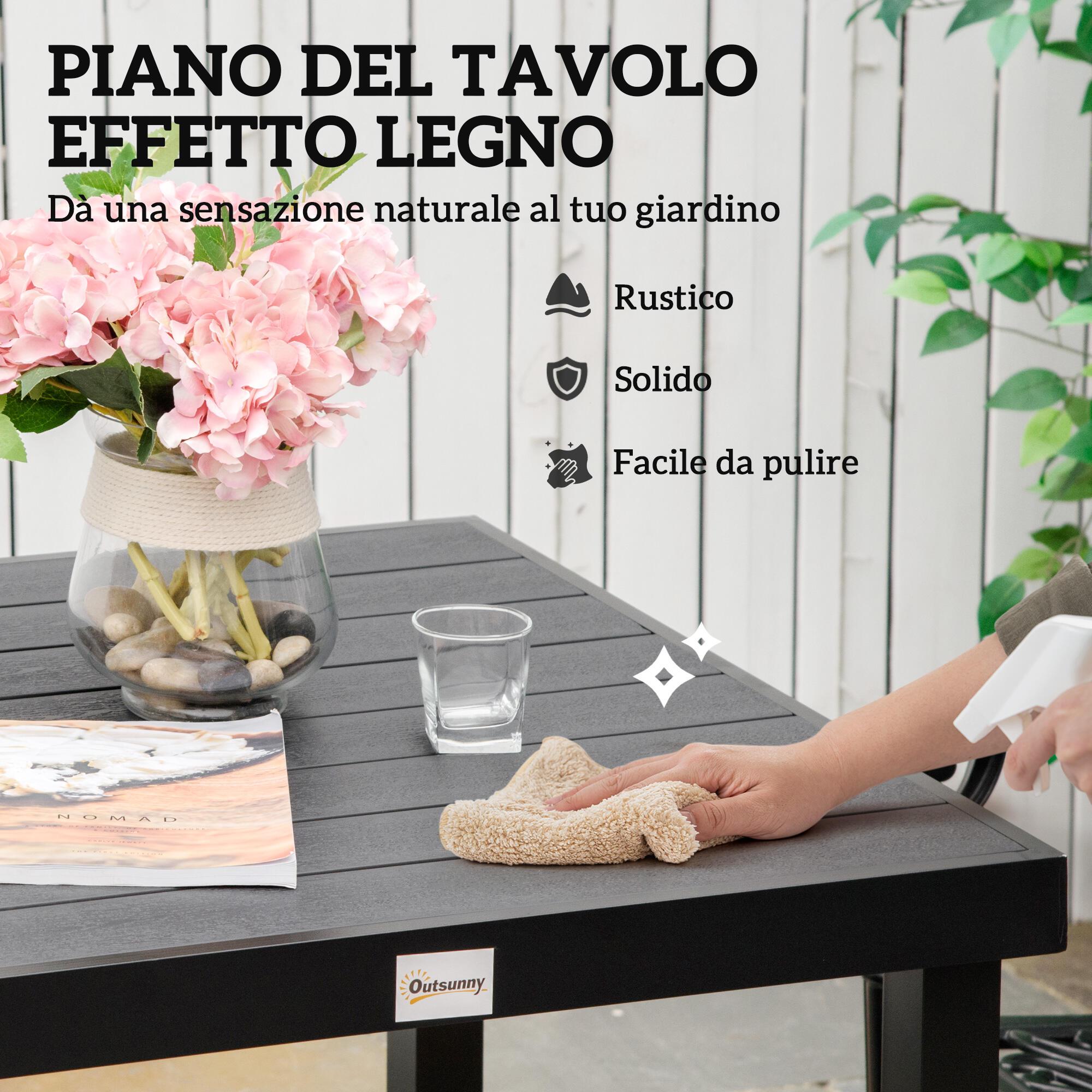 Outsunny Tavolo da Esterno per 4 Persone da 78x78 cm, Nero 4/7