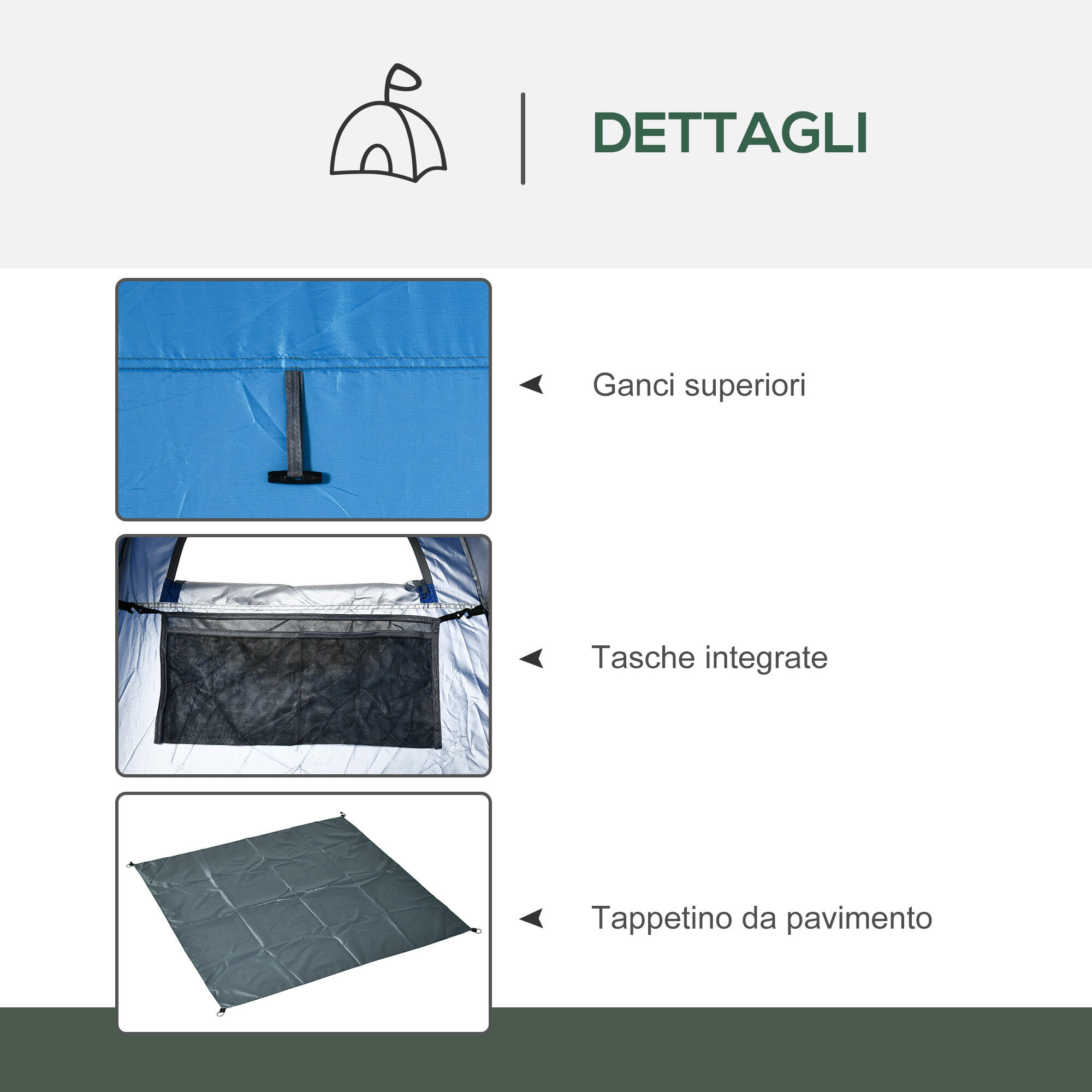 Outsunny Tenda Doccia da Campeggio con Porta a Cerniera e Borsa Blu 6/7