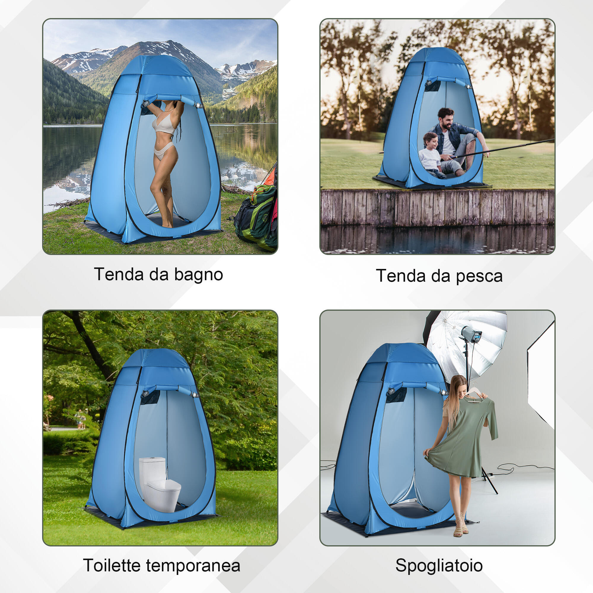 Outsunny Tenda Doccia da Campeggio con Porta a Cerniera e Borsa Blu 7/7
