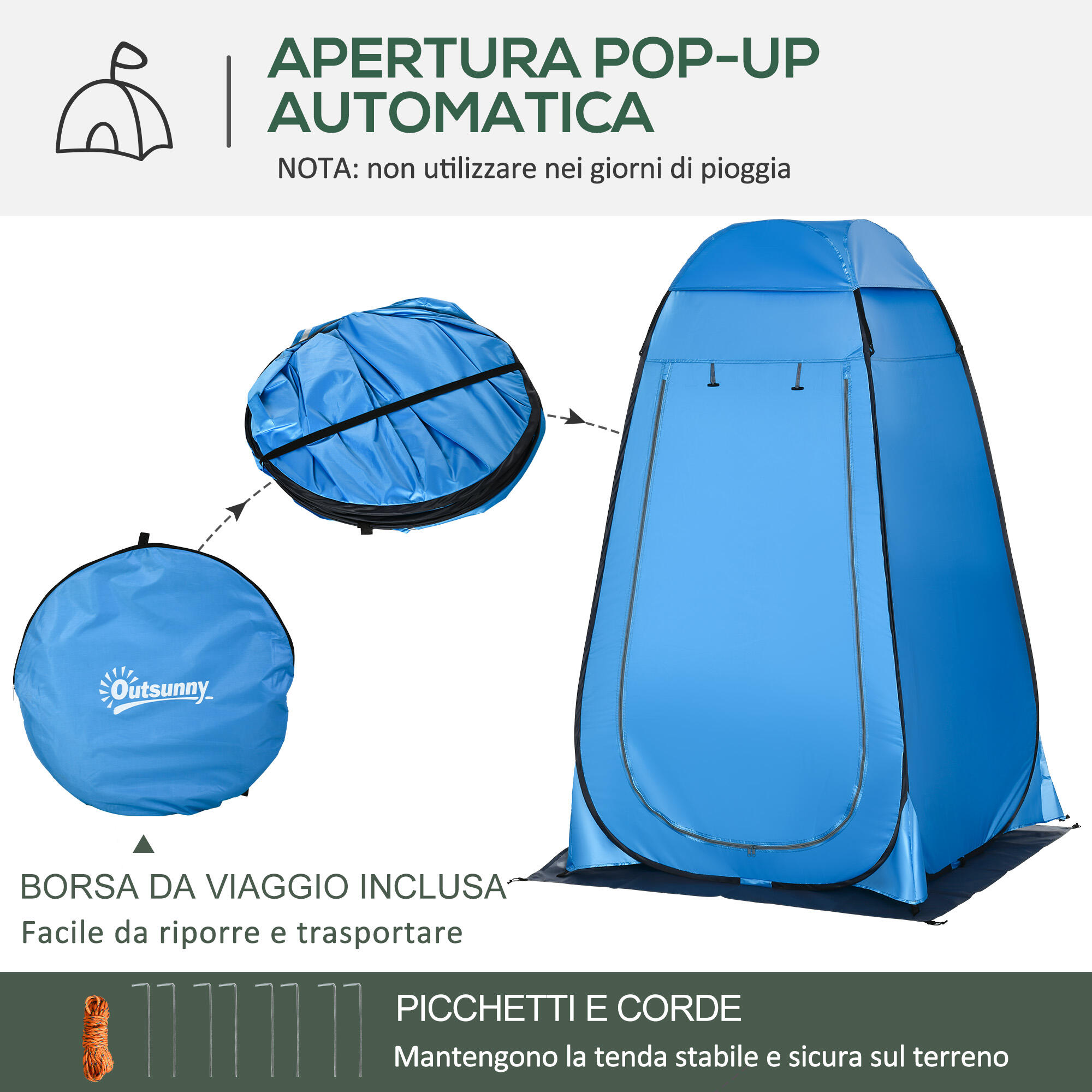 Outsunny Tenda Doccia da Campeggio con Porta a Cerniera e Borsa Blu 5/7