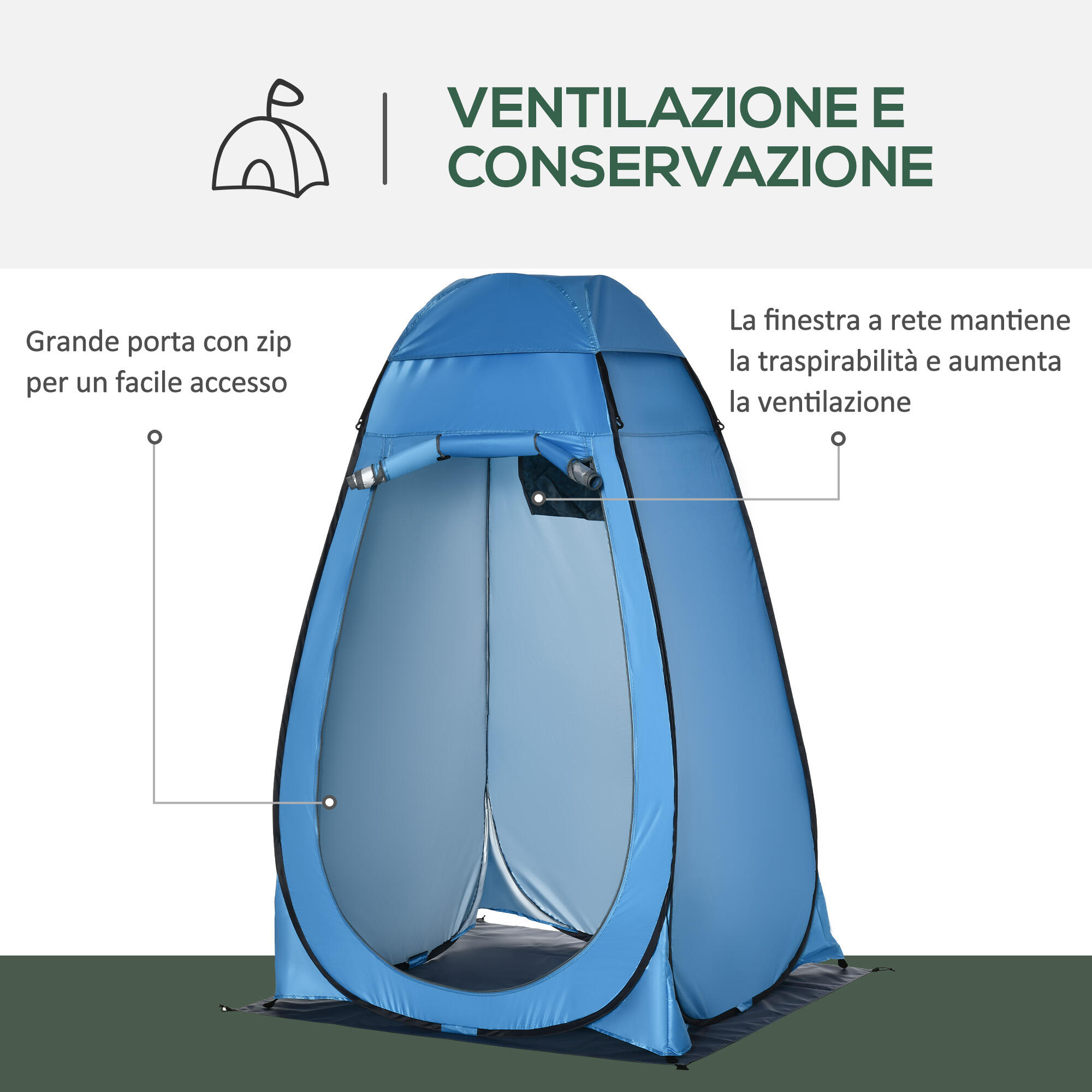 Outsunny Tenda Doccia da Campeggio con Porta a Cerniera e Borsa Blu 4/7