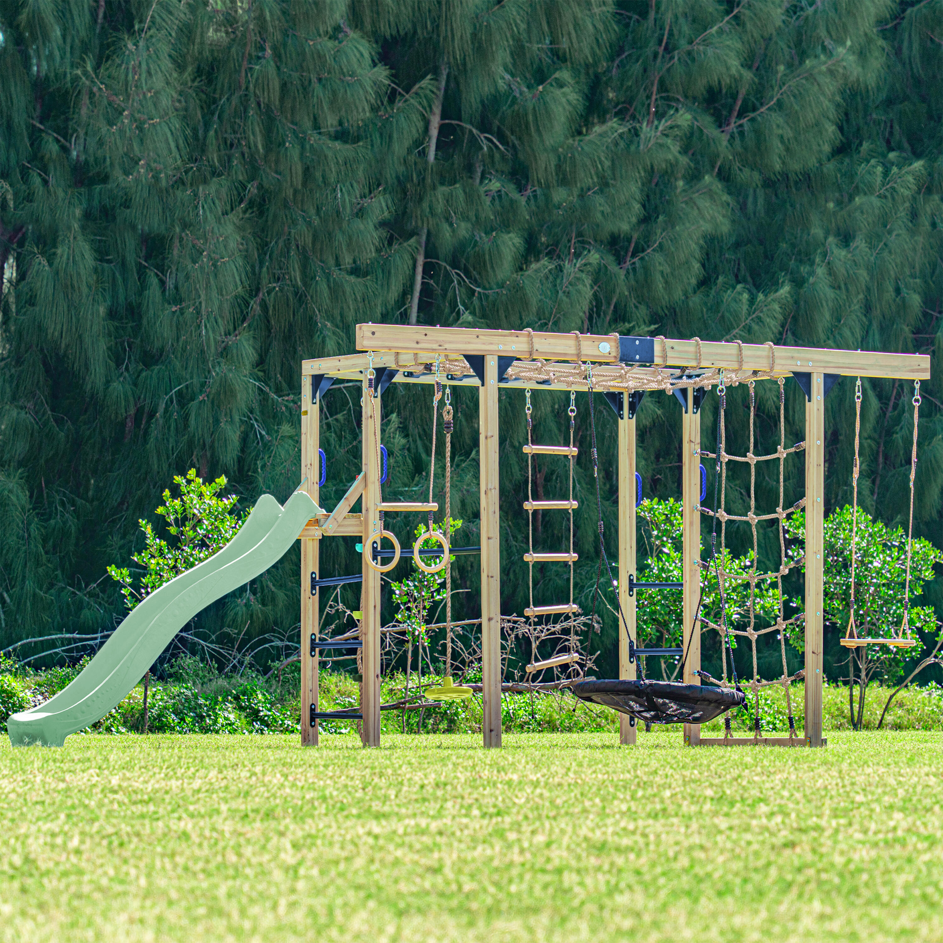 Aire de jeux Boris en Bois/Structure d'escalade - Toboggan Vert 6/7