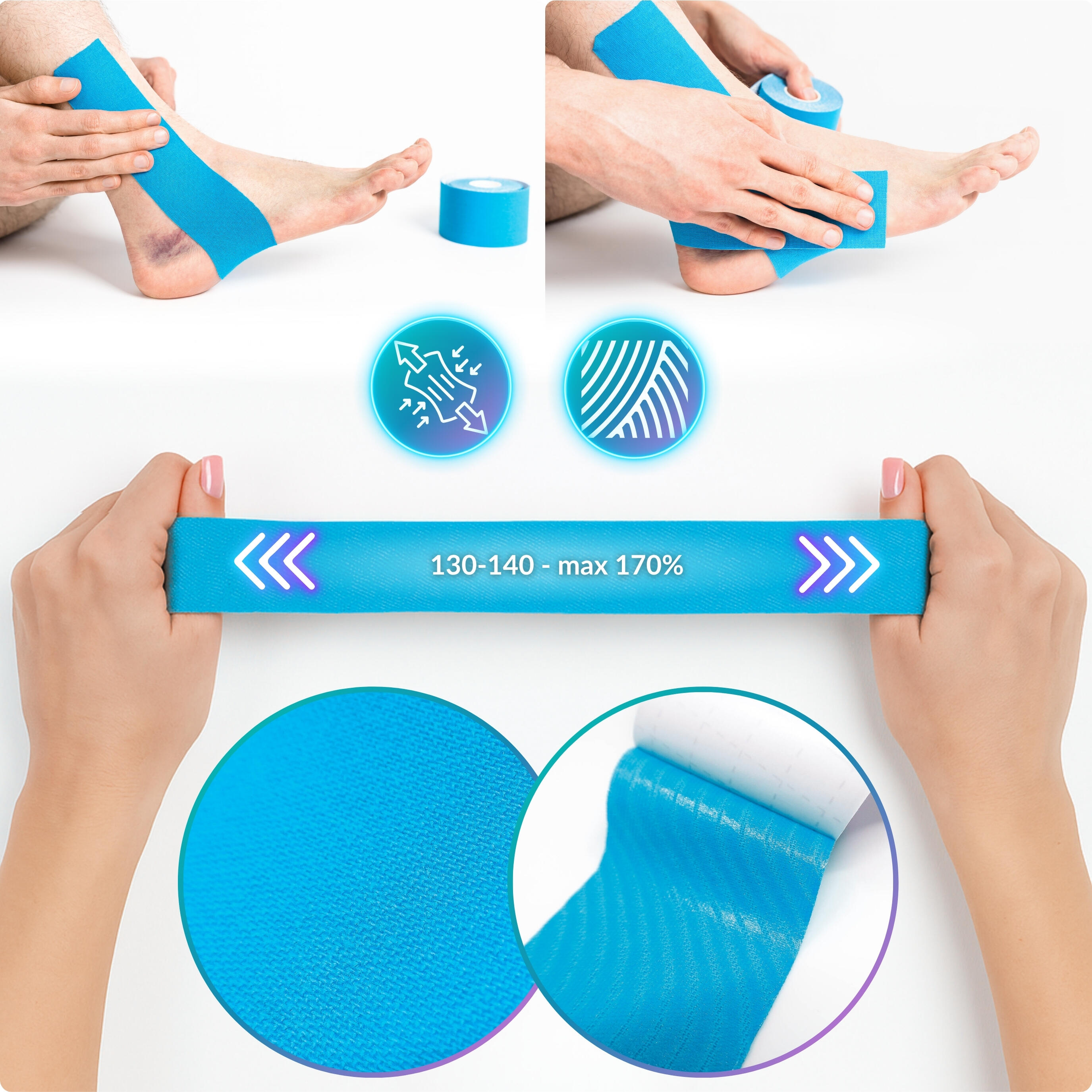 Cinta kinesiológica 5 m × 5 cm, venda de sujeción Kinesiotape - Recovery Tape x3 4/7