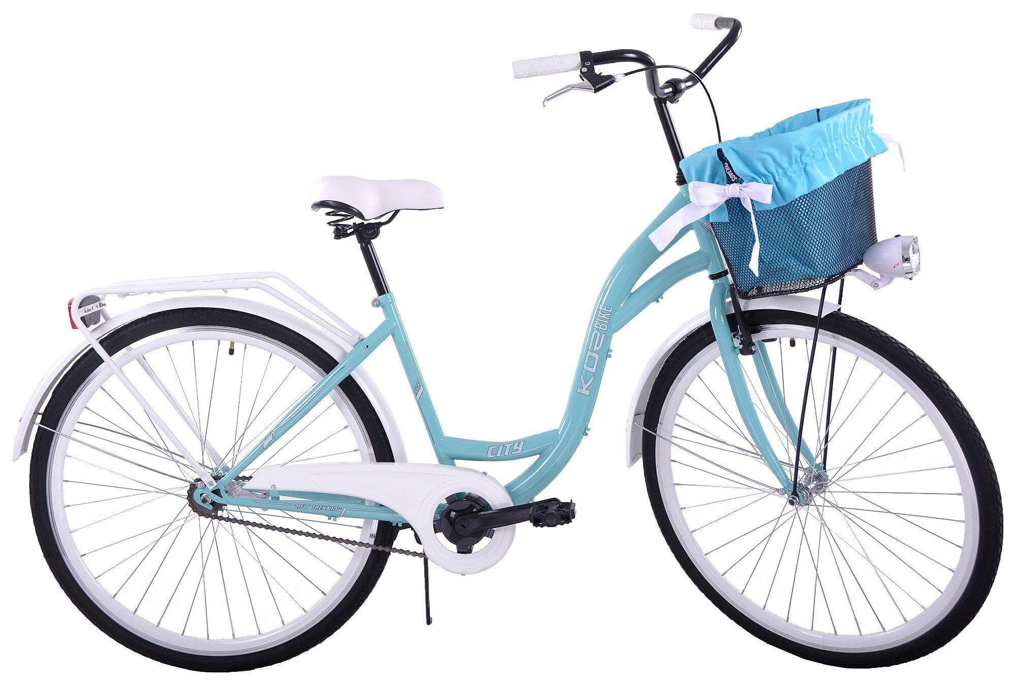 Rower miejski damski 26 KOZBIKE V-Brake morsko biały kosz i akcesoria