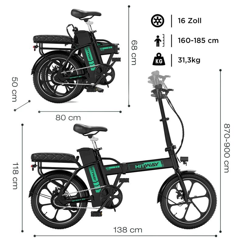 Bicicletă electrică pliabilă 16" 13Ah Autonomie 100km APP BK5