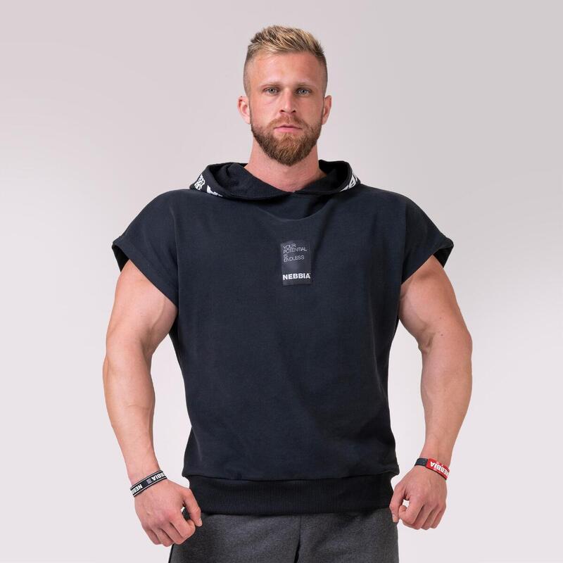 Koszulka fitness męska Nebbia Reg Top Hoodie czarna