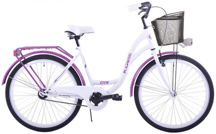 Rower miejski damski 26 KOZBIKE V-Brake biało fioletowy kosz i akcesoria