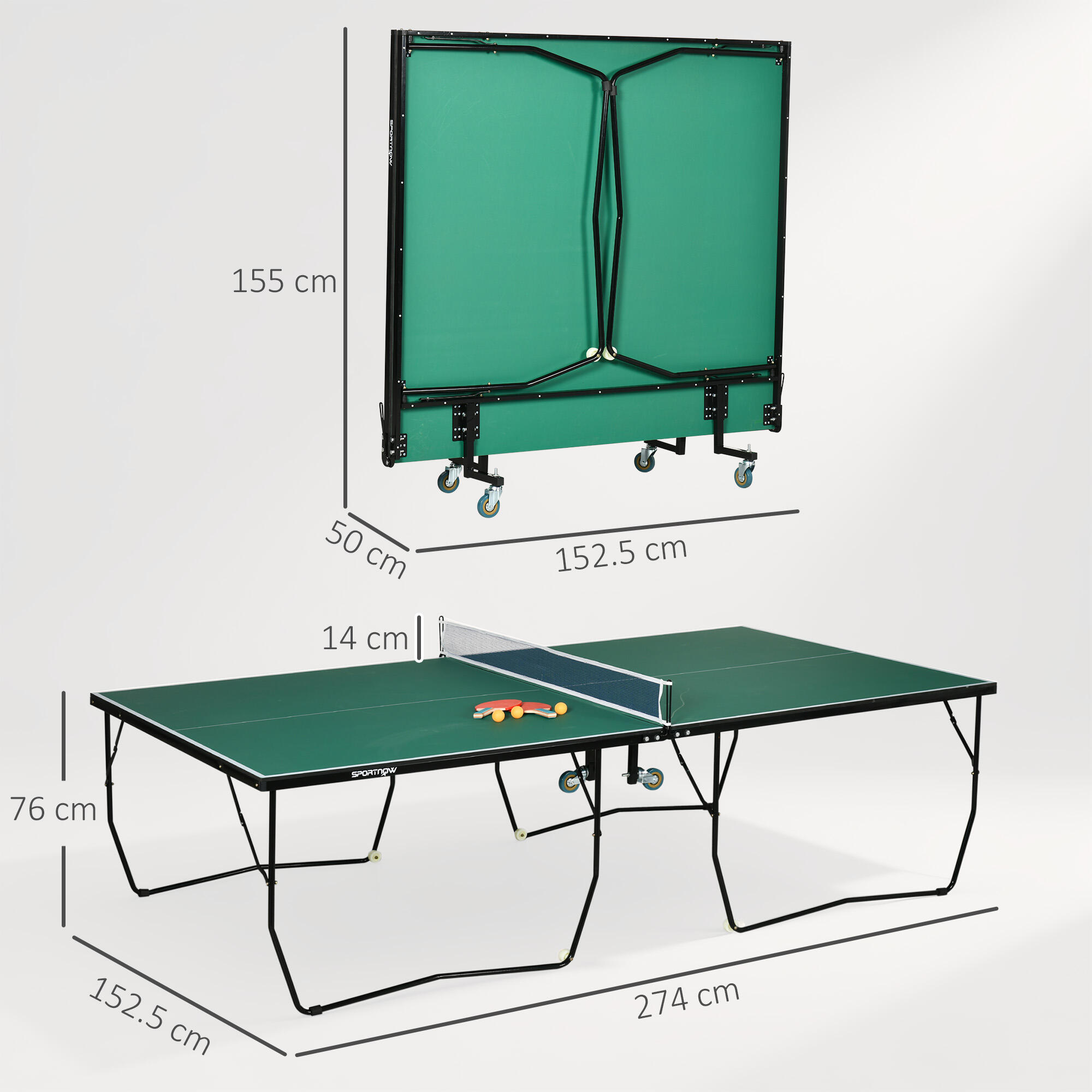 SPORTNOW Tavolo da Ping Pong Pieghevole con Ruote, Racchette, Palline e Rete 3/7