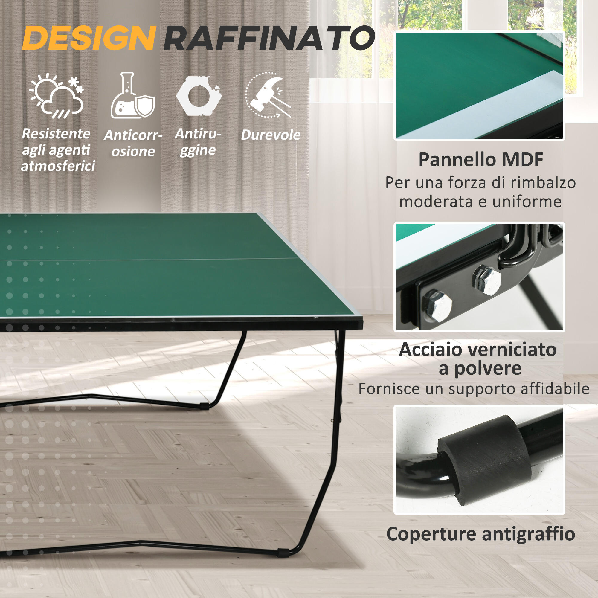 SPORTNOW Tavolo da Ping Pong Pieghevole con Ruote, Racchette, Palline e Rete 6/7