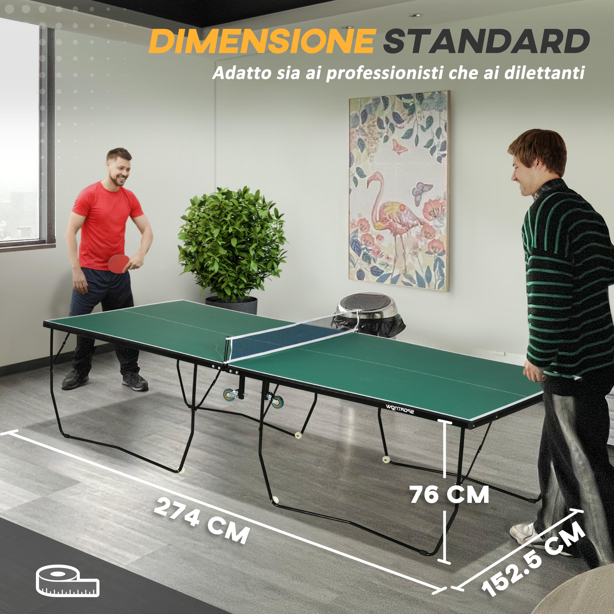 SPORTNOW Tavolo da Ping Pong Pieghevole con Ruote, Racchette, Palline e Rete 4/7