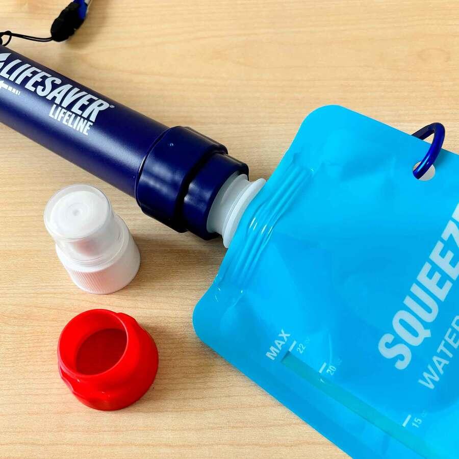 Kit filtration eau gravité Lifesaver poche souple + paille filtre randonnée 5/6