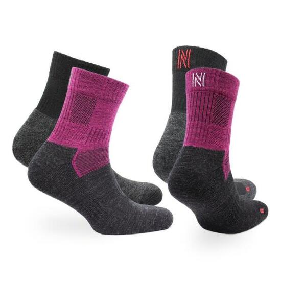 2 Paires - Chaussettes Randonnée 60% Laine Mérinos - Anti-Ampoules Leonardo QTR
