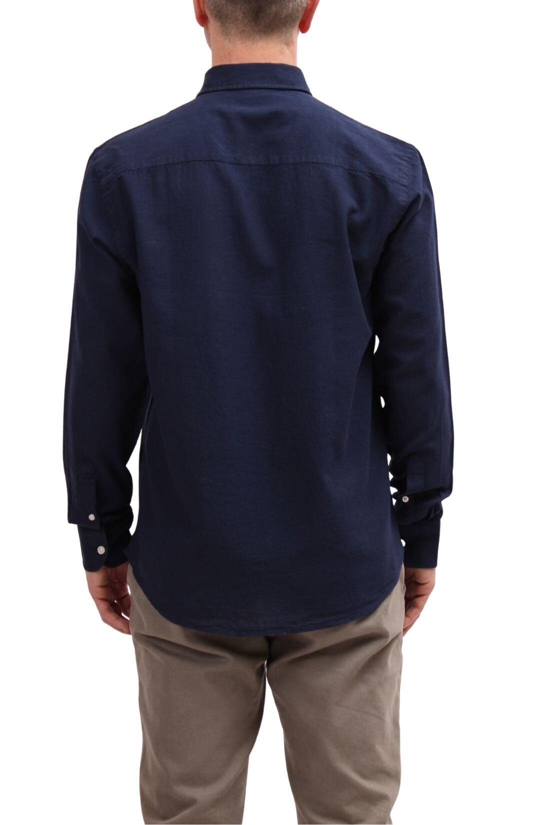 Camicia uomo in misto lino con logo 1/4