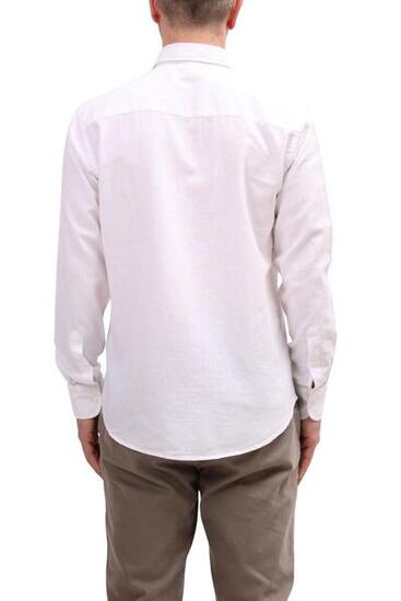 Hemd - Sportswear - Herren - Leinenmischung, lange Ärmel, Regular Fit - Weiß
