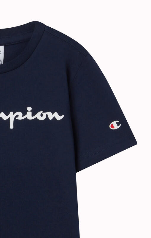 Champion Script Shop - Maglietta a Maniche Corte da Ragazzo, Blu Navy 12A 2/3