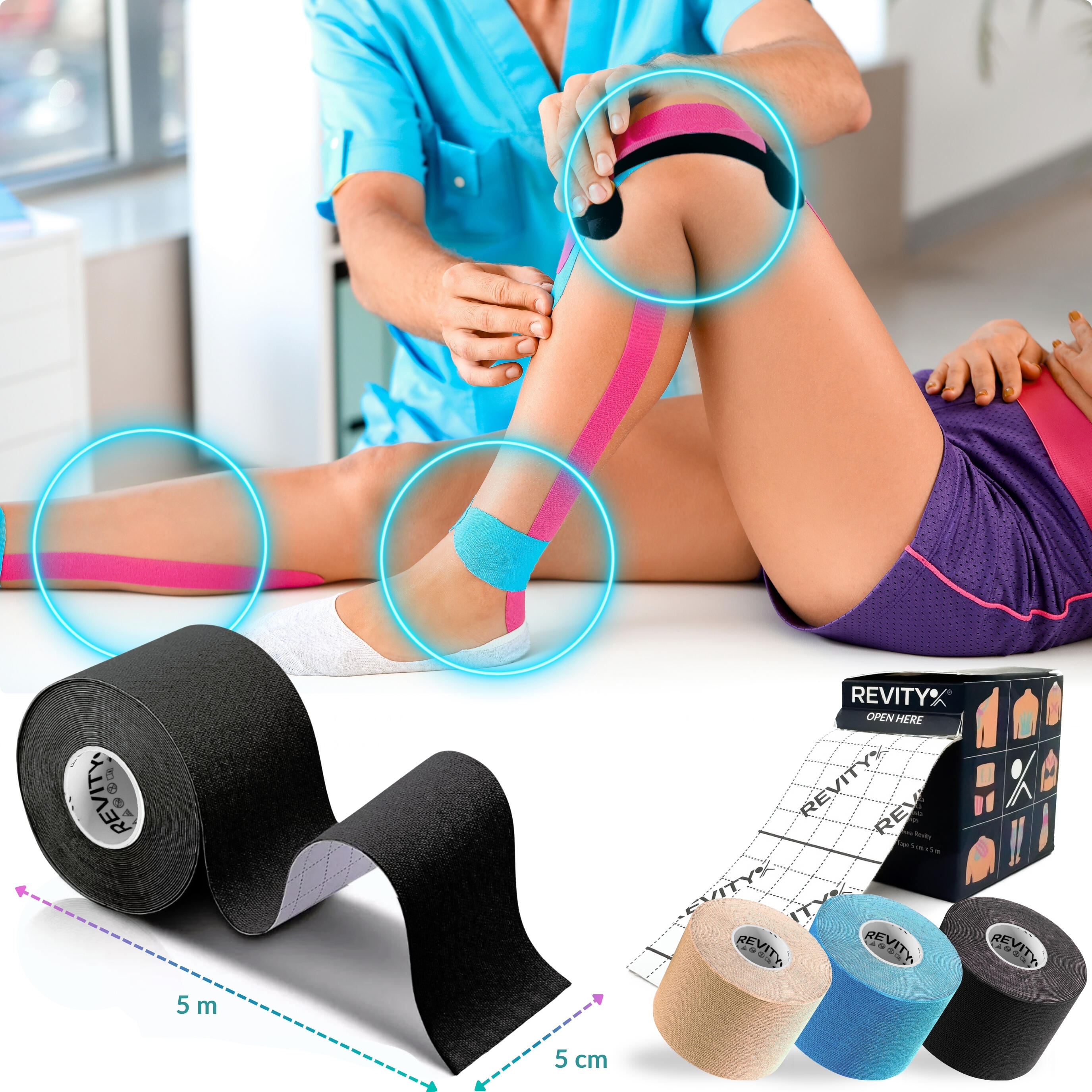 Cinta kinesiológica 5 m × 5 cm, venda de sujeción Kinesiotape - Recovery Tape x3 7/7