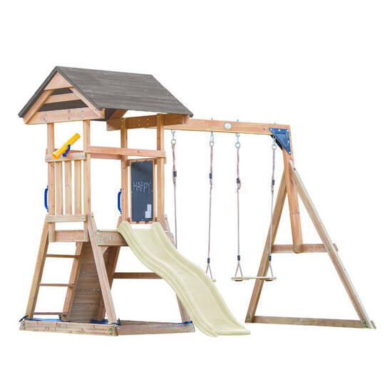 Aire de jeux avec balançoire double marron, Mia - Toboggan crème