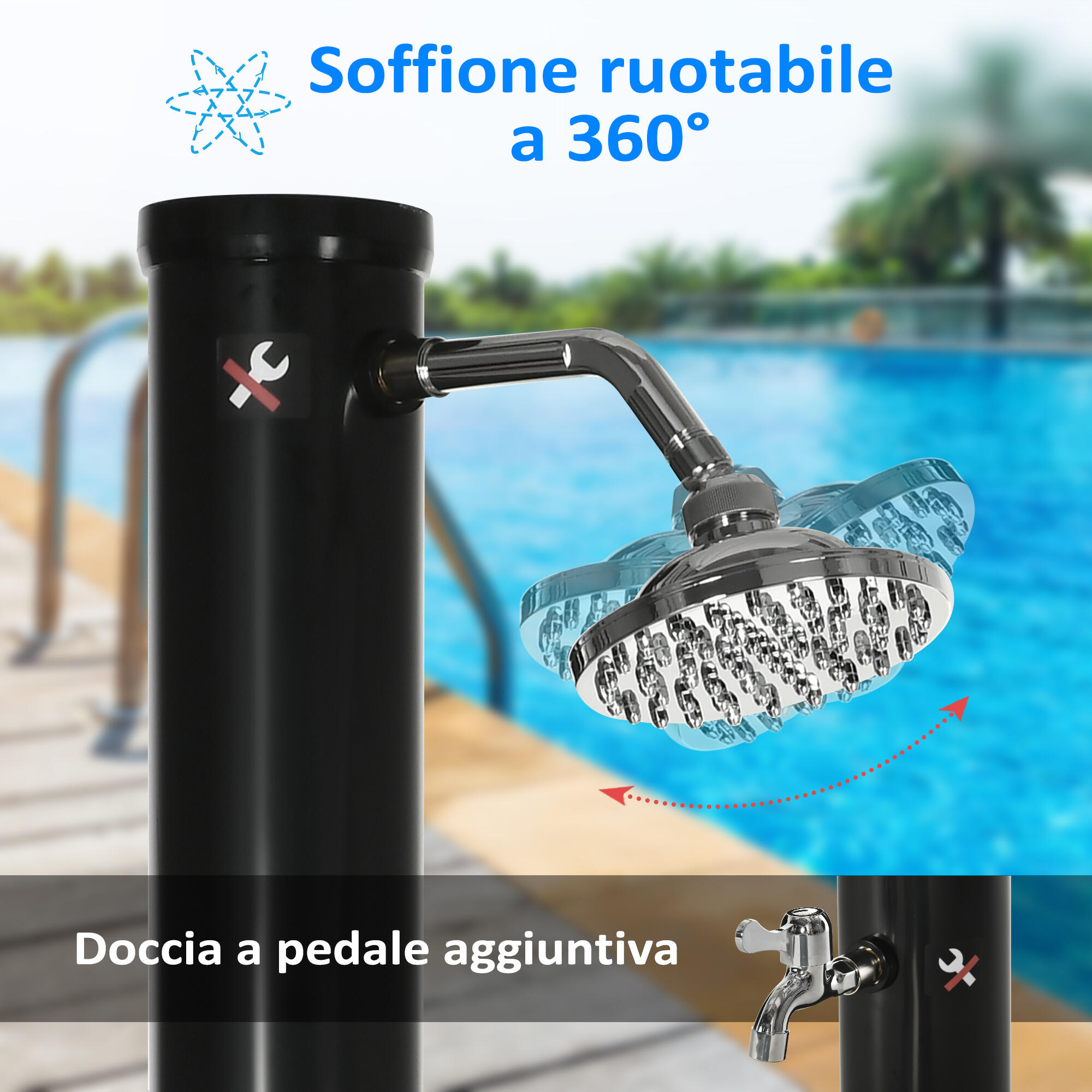 Outsunny Doccia Solare 20L con Rubinetto Inferiore e Temperatura Regolabile Nero 6/7