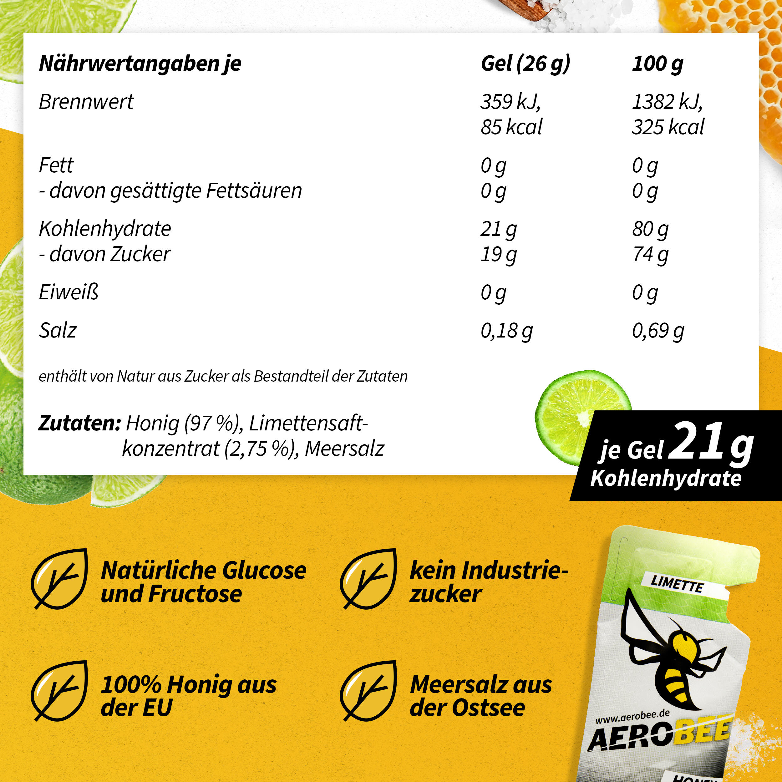 10er Pack AEROBEE Limette Energy Gel 5/7