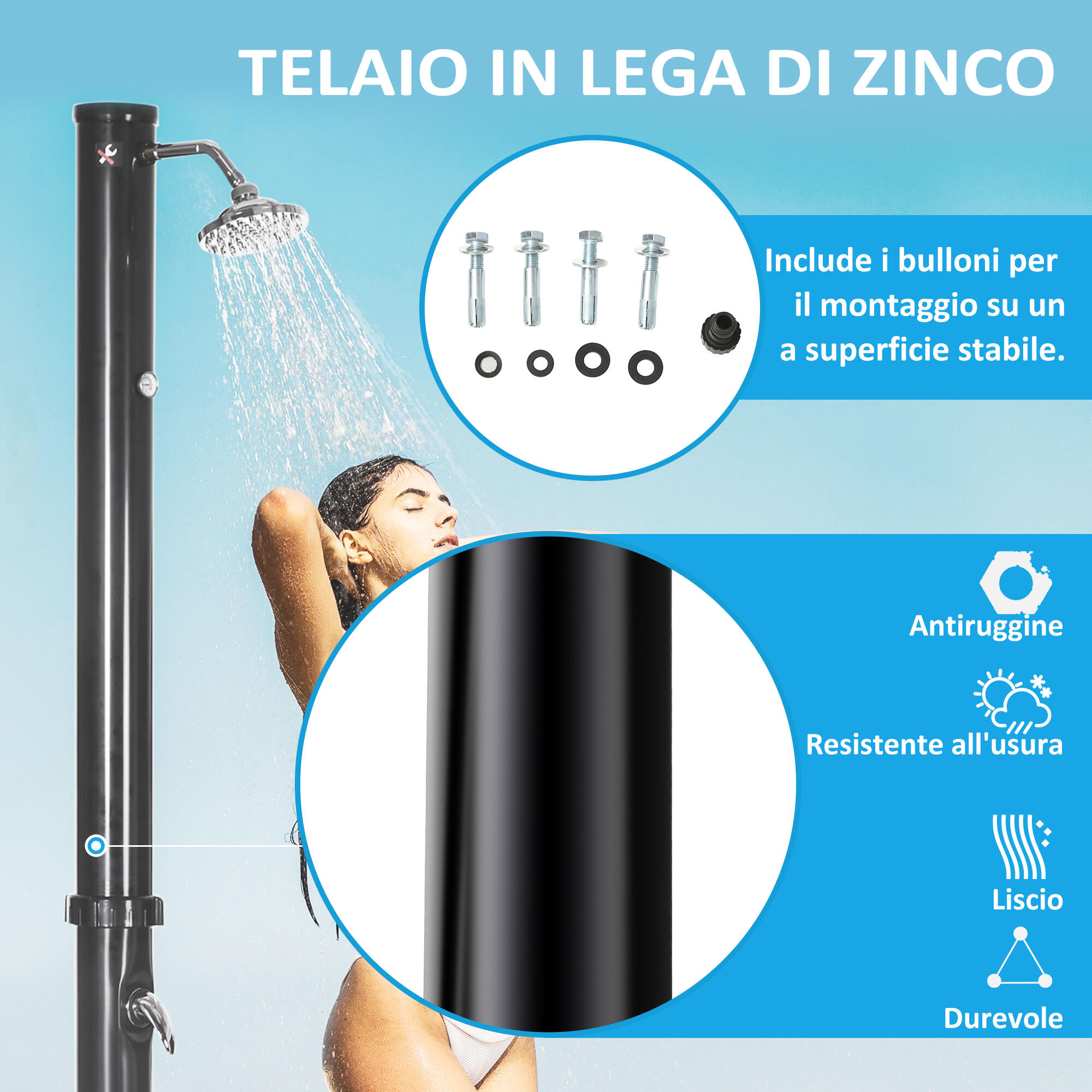 Outsunny Doccia Solare 20L con Rubinetto Inferiore e Temperatura Regolabile Nero 7/7