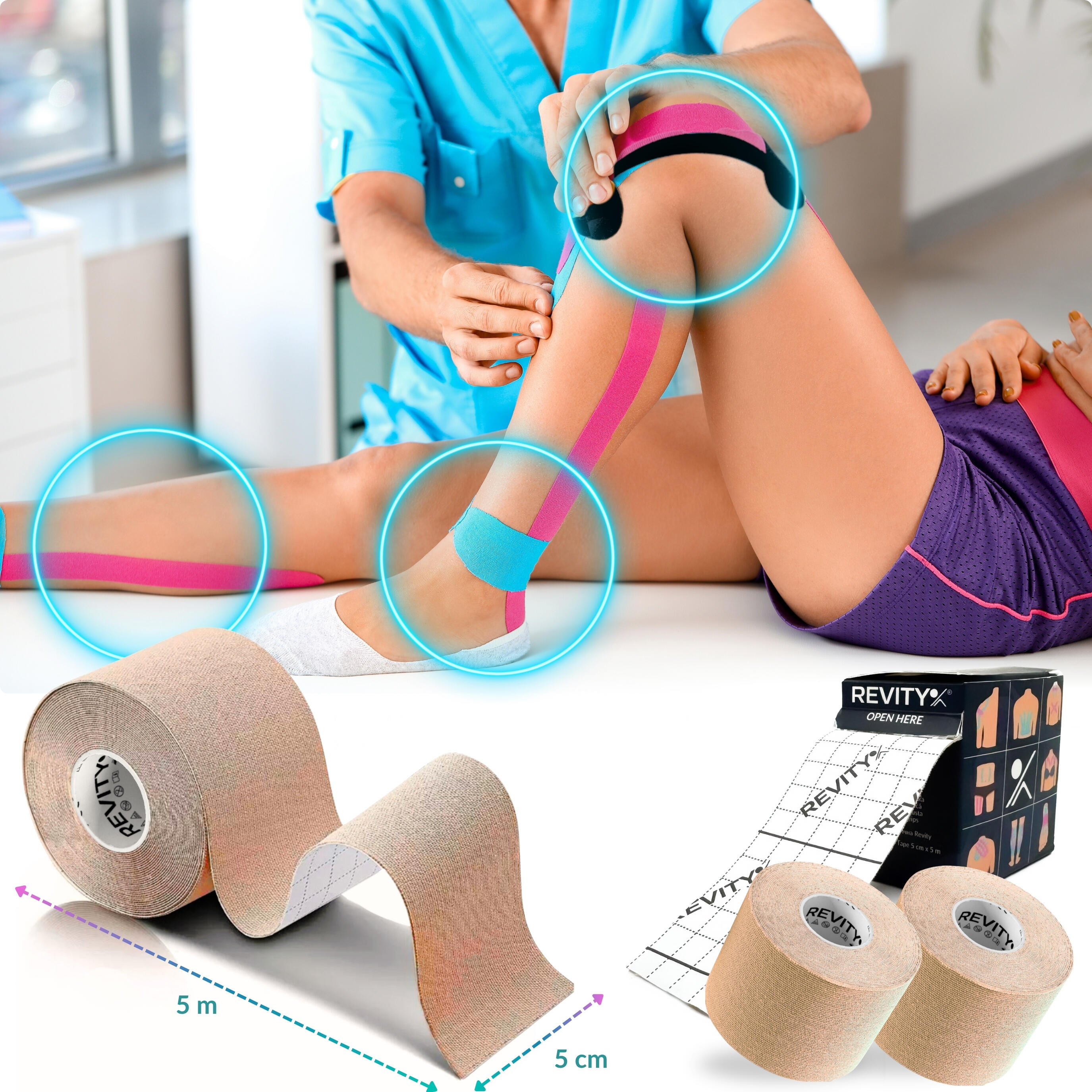 Cinta kinesiológica 5 m × 5 cm, venda de sujeción Kinesiotape - Recovery Tape x2 7/7