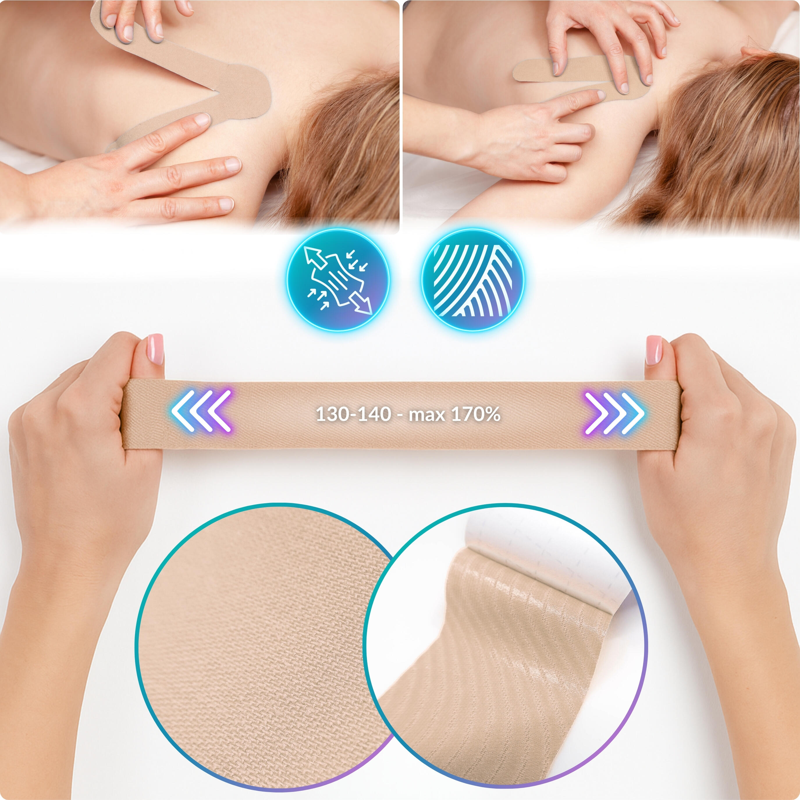 Cinta kinesiológica 5 m × 5 cm, venda de sujeción Kinesiotape - Recovery Tape x2 4/7