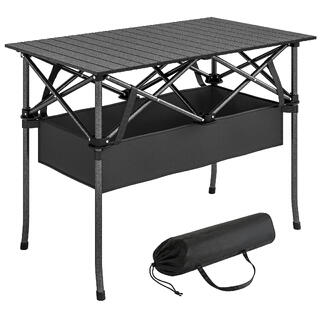 OUTSUNNY Outsunny Tavolo da Campeggio Pieghevole con Rete e Borsa Trasporto, Nero