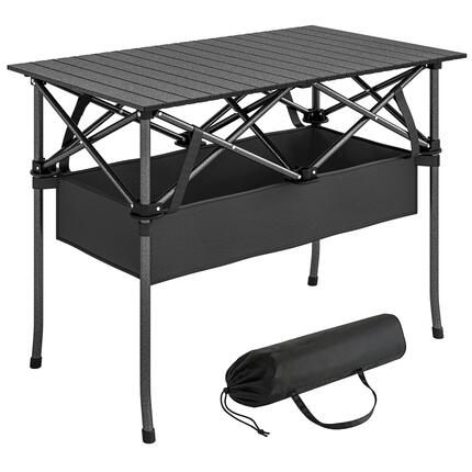 Table de camping pliante 93 x 55 x 68 cm avec filet de rangement, plateau en