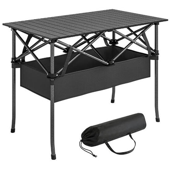 Table de camping pliante 93 x 55 x 68 cm avec filet de rangement, plateau en