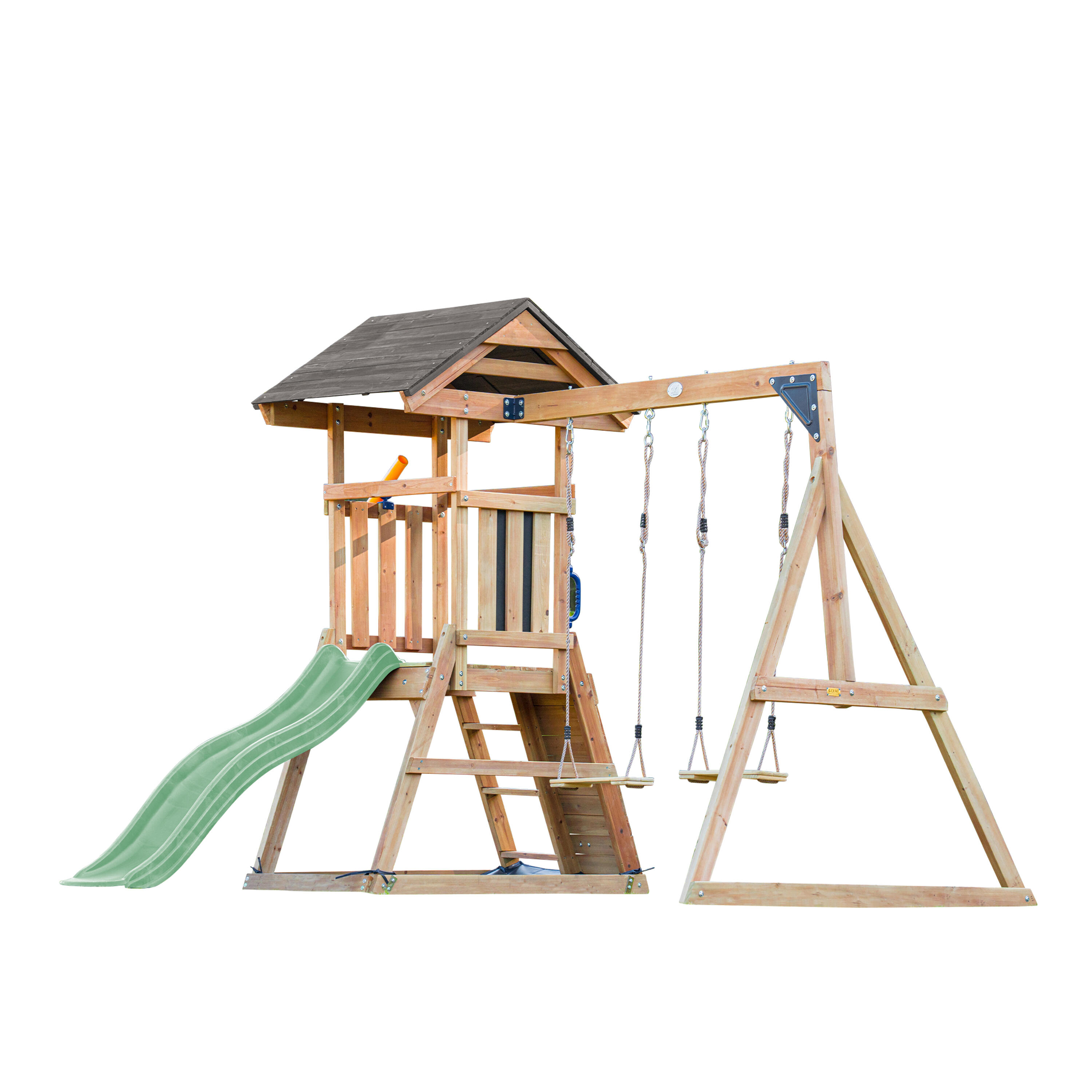 Mia Spielturm aus Holz mit 2 Schaukeln, Rutsche Grün 2/7