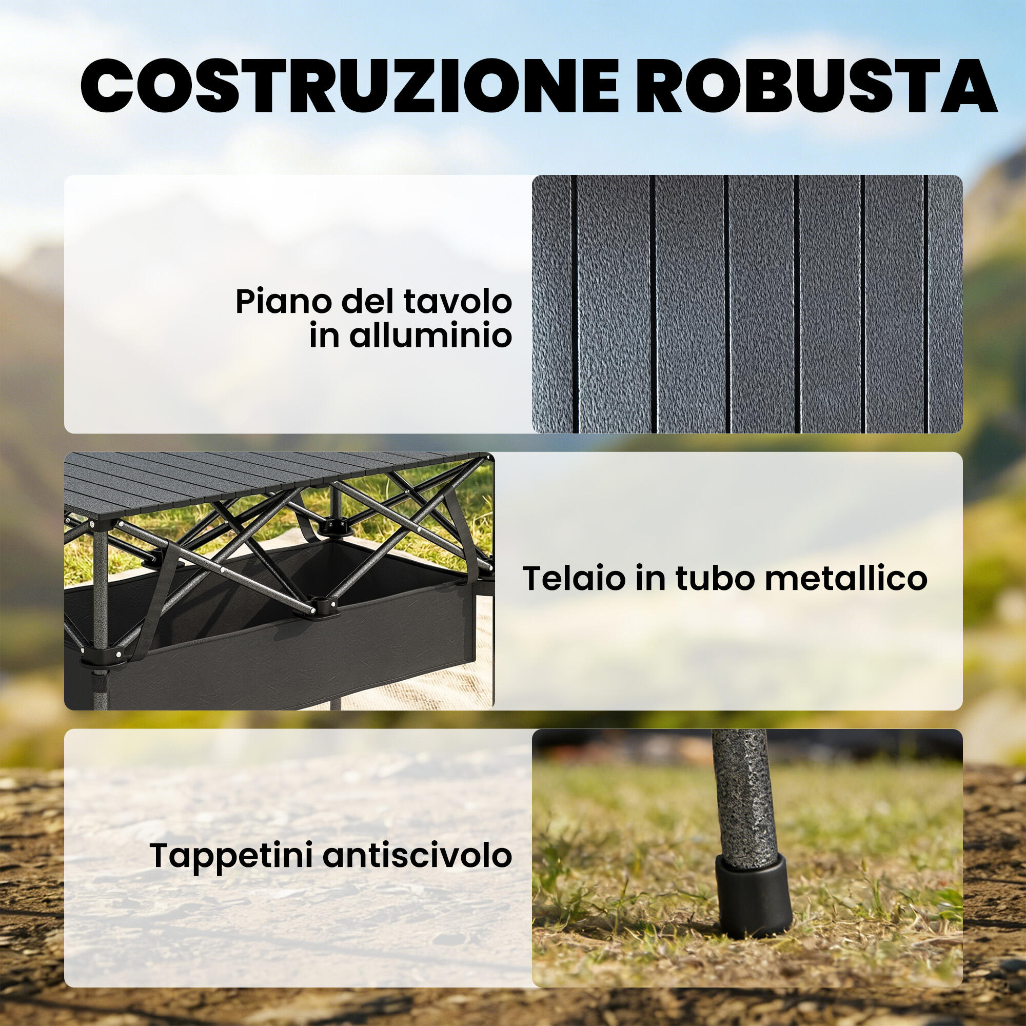 Outsunny Tavolo da Campeggio Pieghevole con Rete e Borsa Trasporto, Nero 6/7