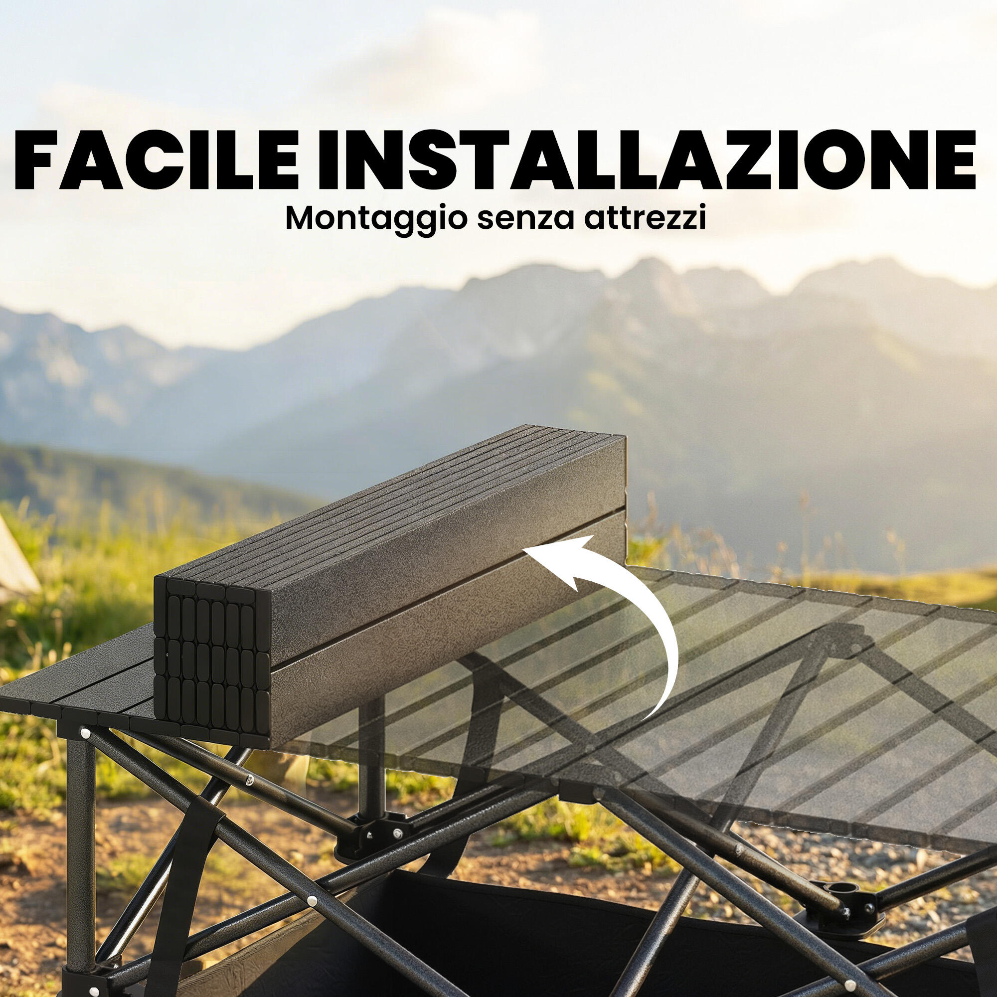 Outsunny Tavolo da Campeggio Pieghevole con Rete e Borsa Trasporto, Nero 7/7