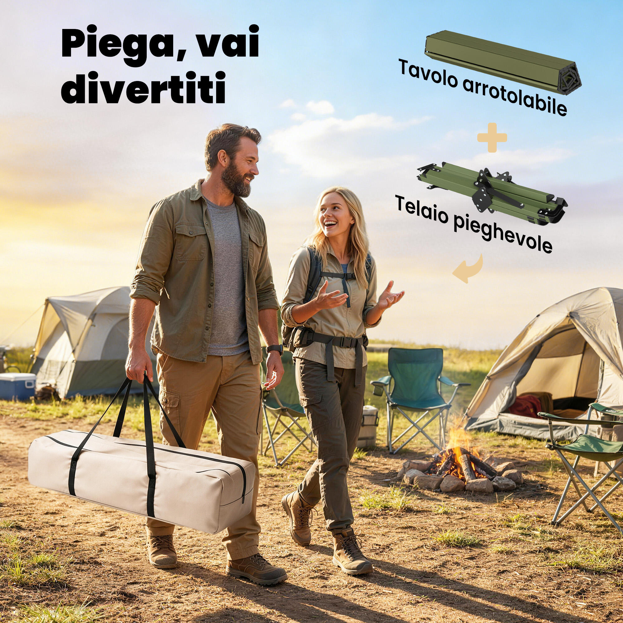 Outsunny Tavolo da Campeggio Pieghevole Impermeabile in Metallo, 116 cm, Verde 4/7