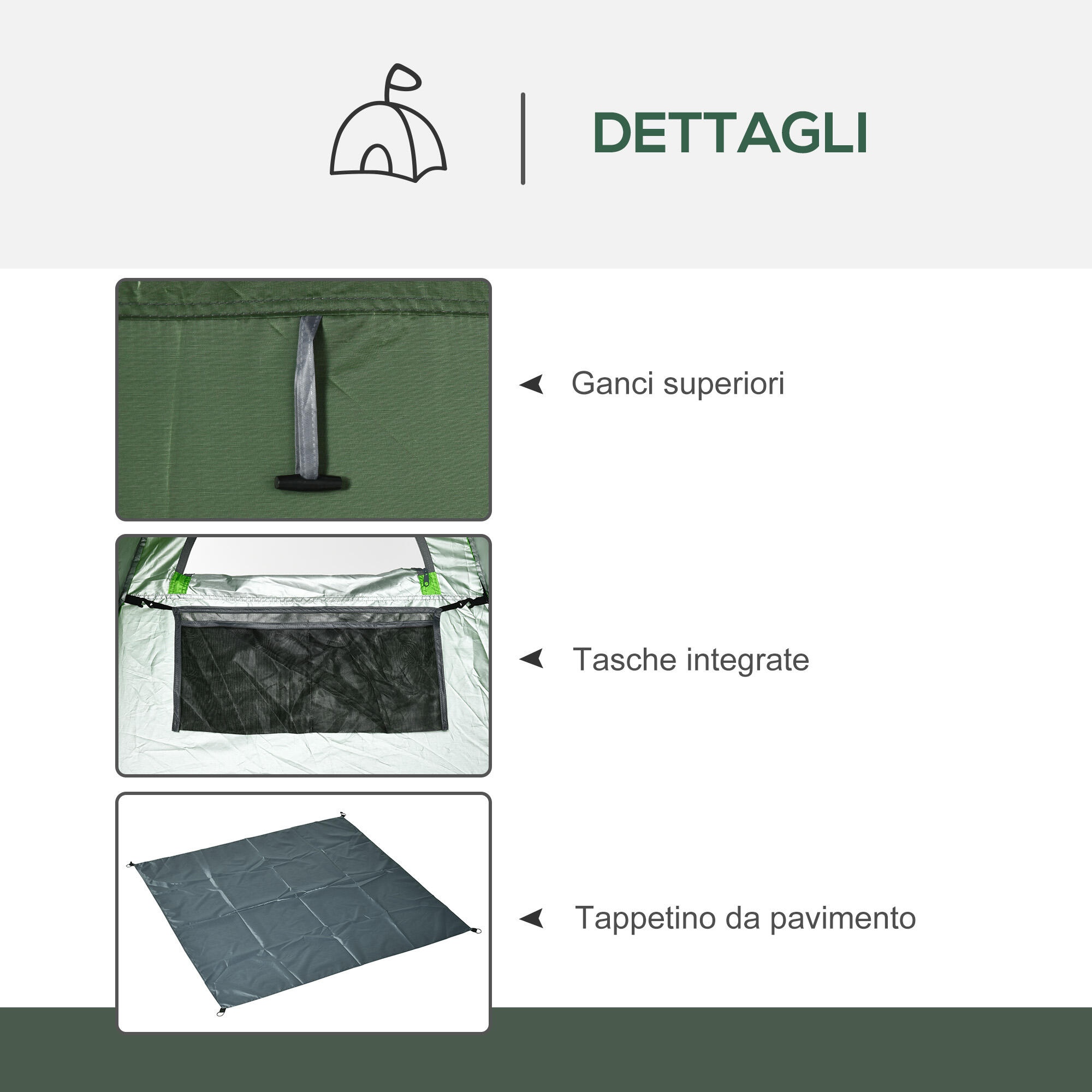 Outsunny Tenda Doccia da Campeggio con Porta a Cerniera e Borsa Verde Scuro 6/7
