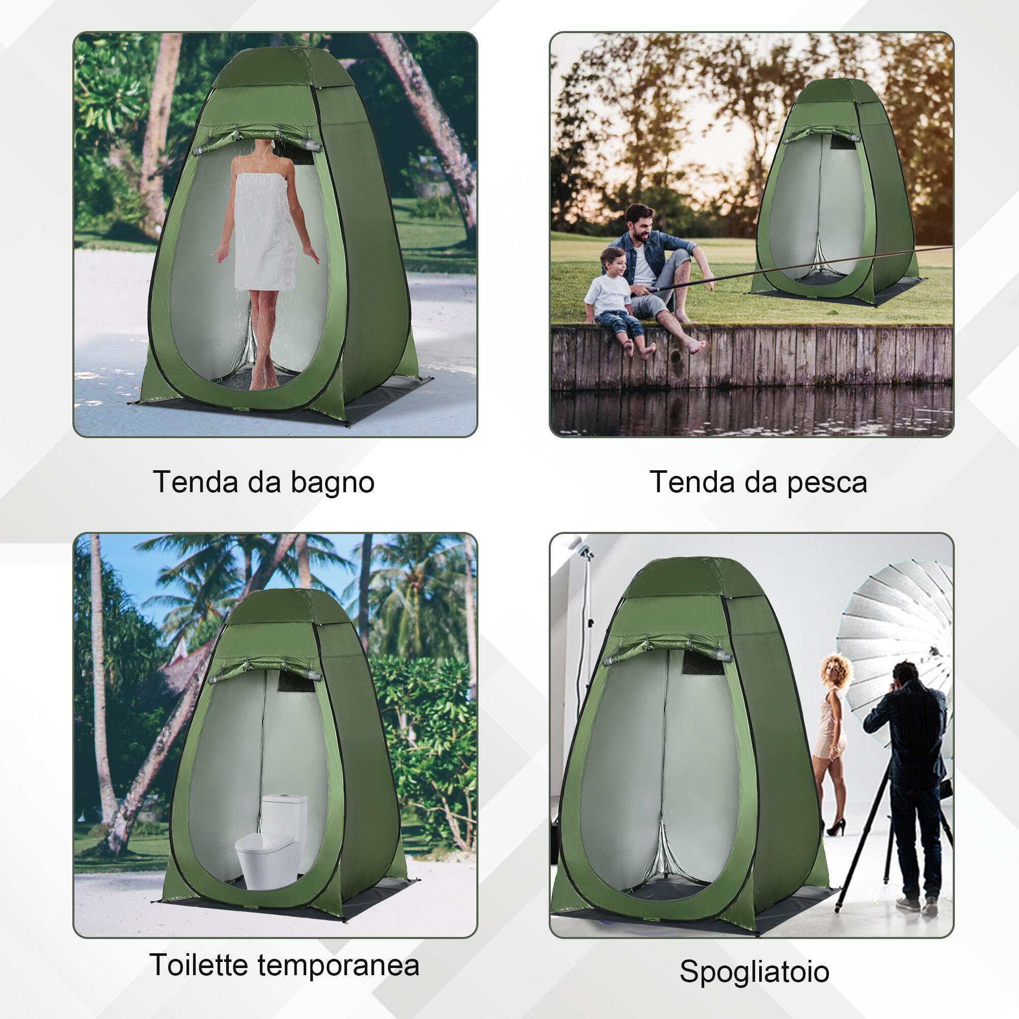 Outsunny Tenda Doccia da Campeggio con Porta a Cerniera e Borsa Verde Scuro 7/7