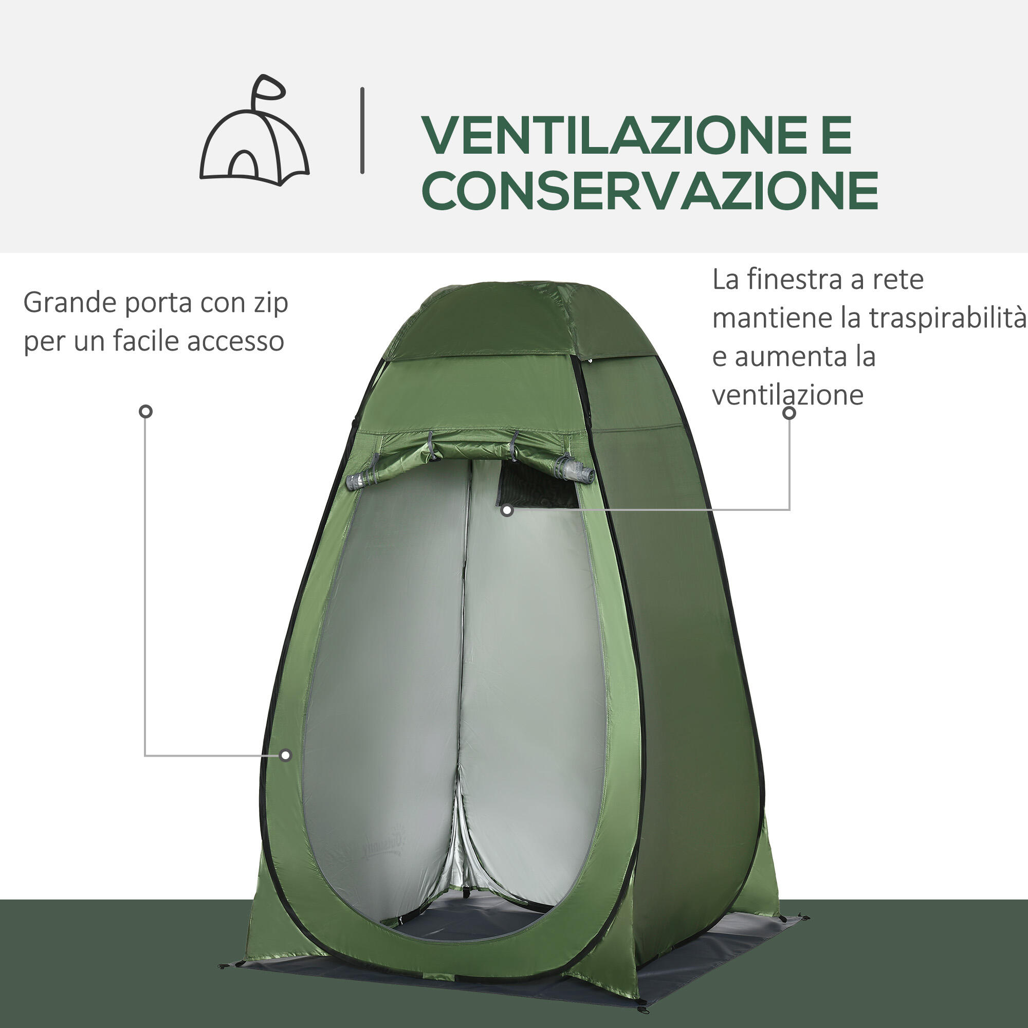 Outsunny Tenda Doccia da Campeggio con Porta a Cerniera e Borsa Verde Scuro 4/7