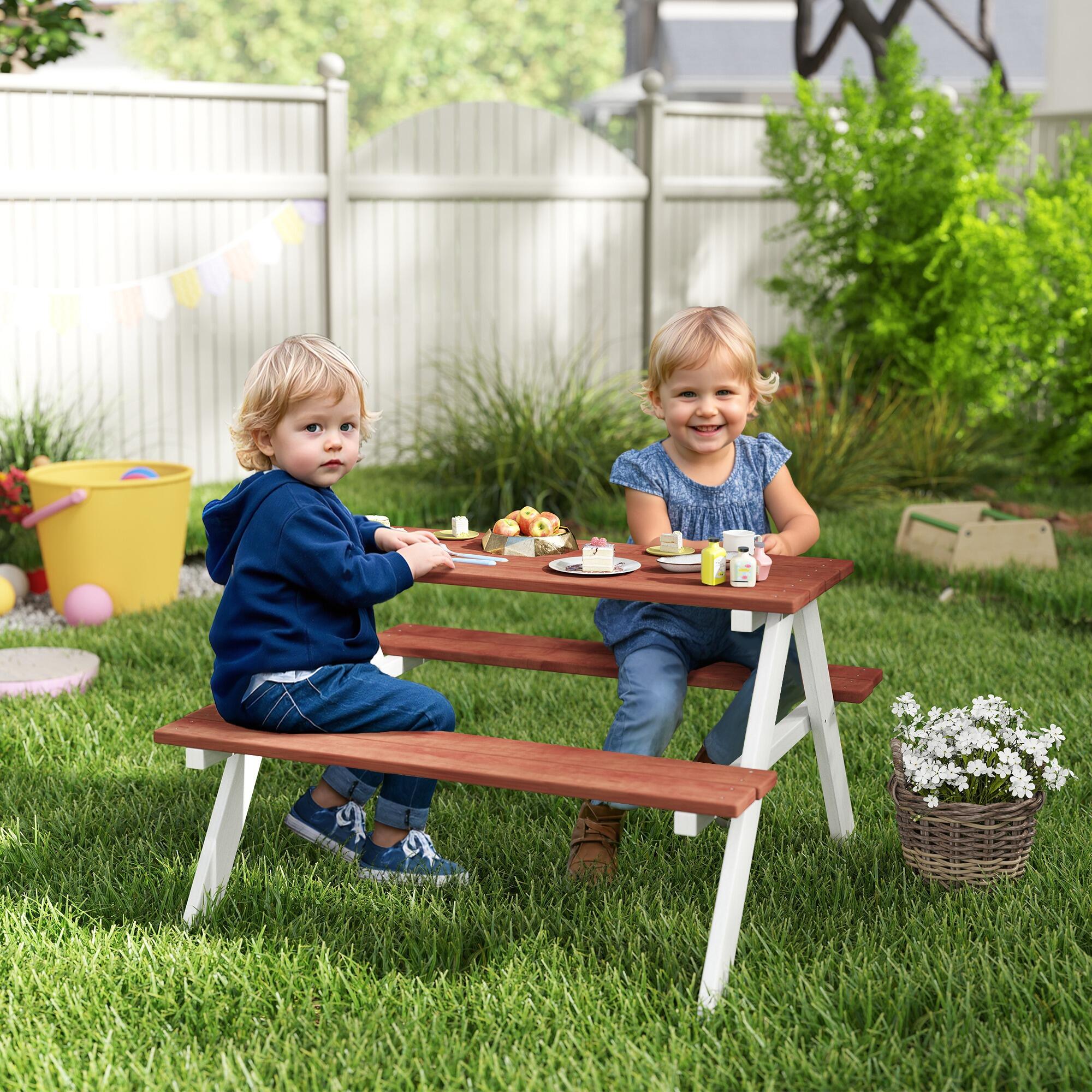Outsunny Set Tavolo da Picnic per Bambini Giochi Esterno Età 3-8 Anni Marrone 2/7