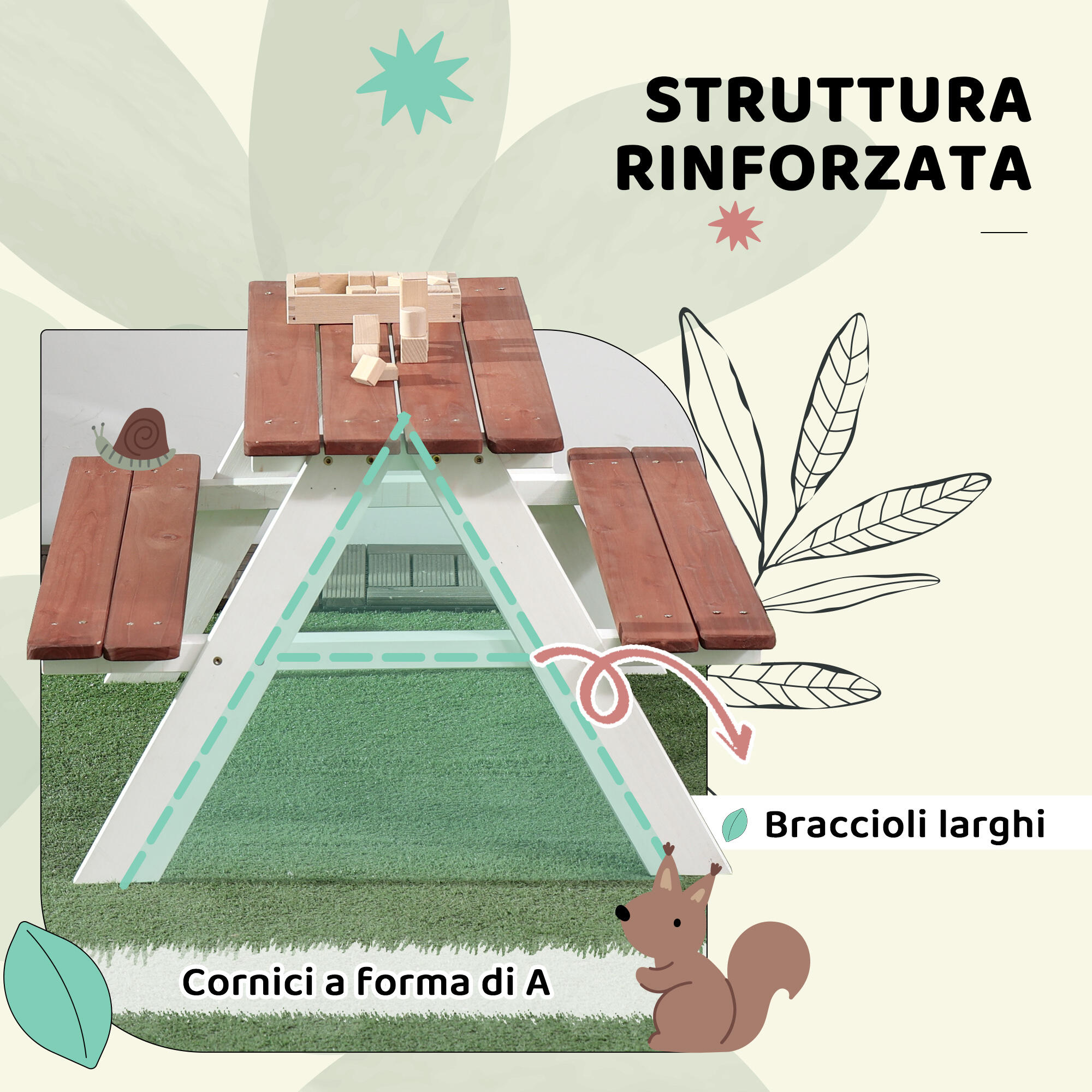 Outsunny Set Tavolo da Picnic per Bambini Giochi Esterno Età 3-8 Anni Marrone 7/7