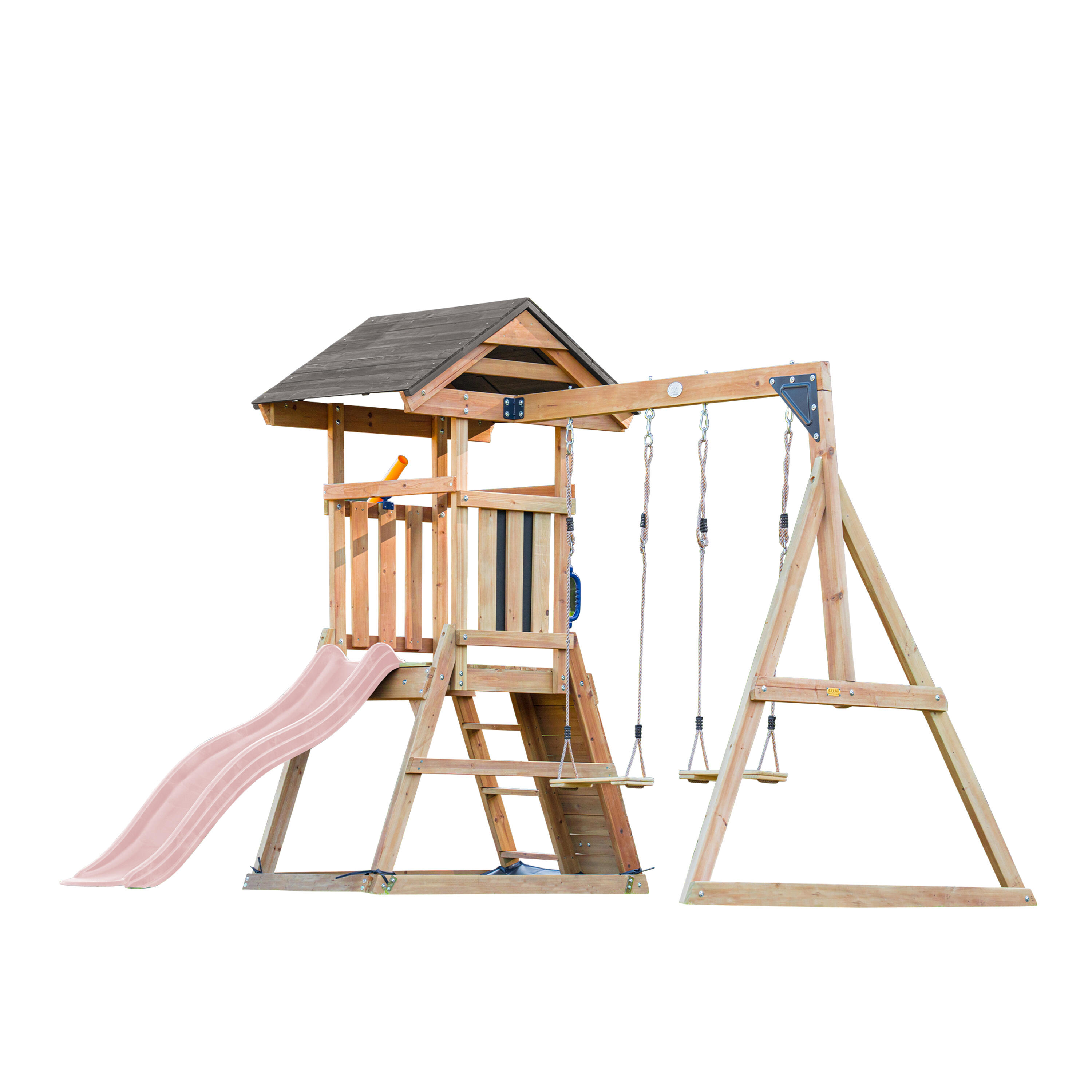 Mia Spielturm aus Holz mit 2 Schaukeln, Rutsche Rosa 2/7