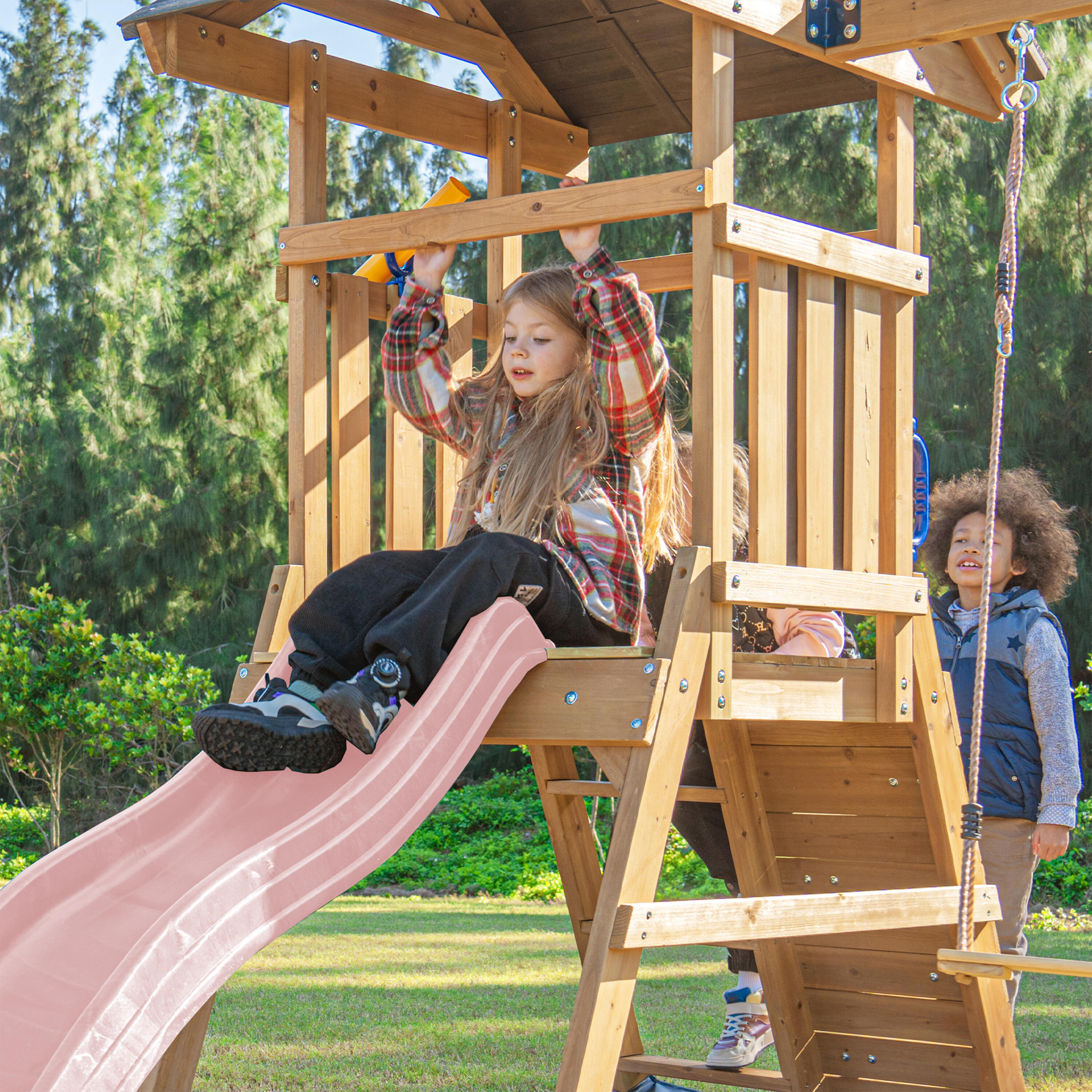 Mia Spielturm aus Holz mit 2 Schaukeln, Rutsche Rosa 7/7