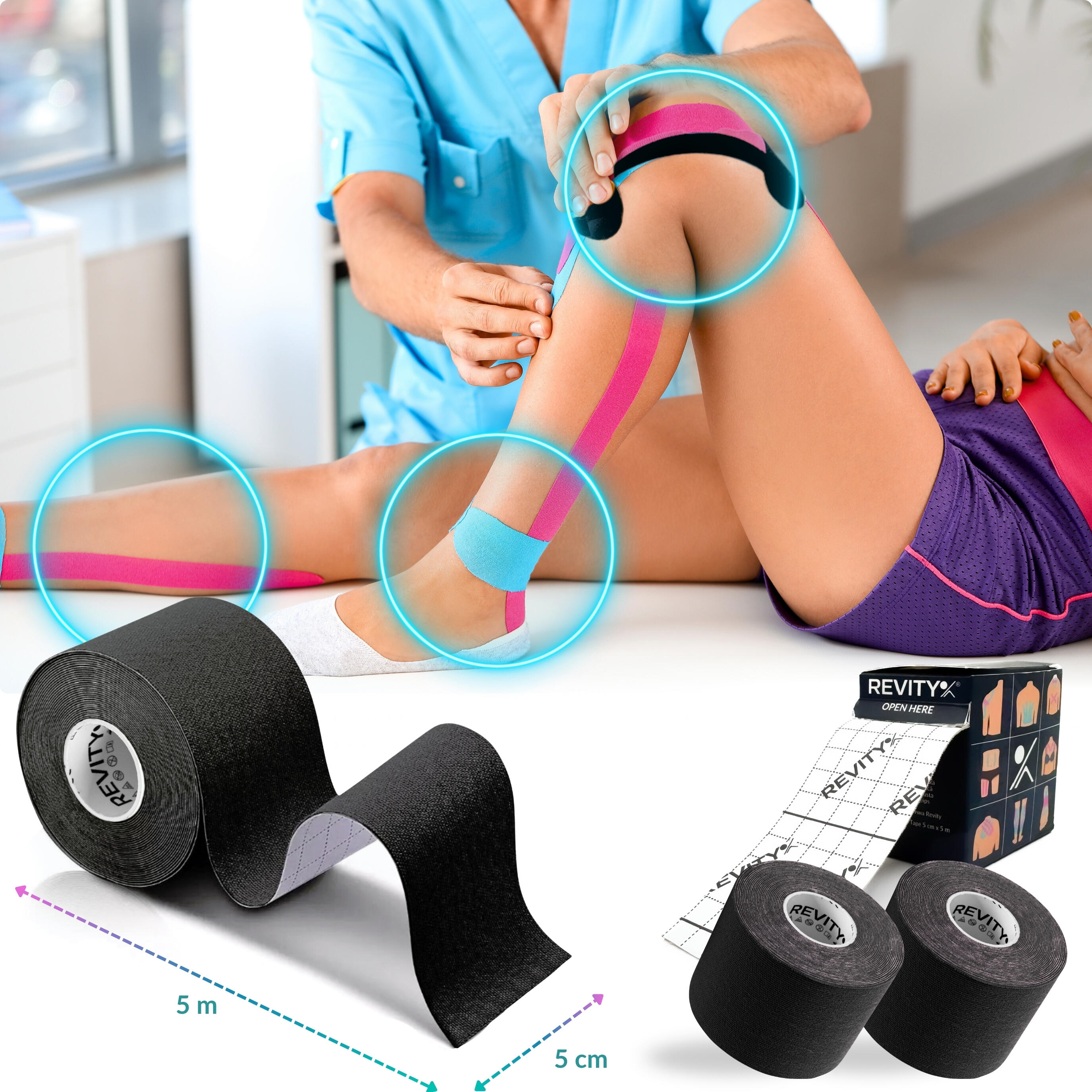 Cinta kinesiológica 5 m × 5 cm, venda de sujeción Kinesiotape - Recovery Tape x2 7/7