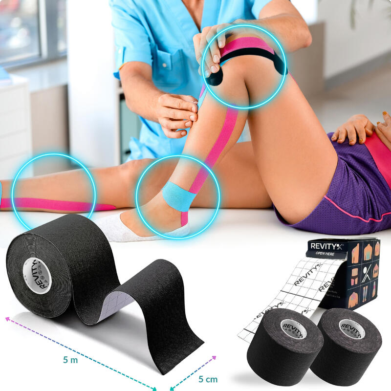Bandă kinesiologică medicală pentru corp Revity Kinesio Tape 5 xm x 5 m, 2 buc