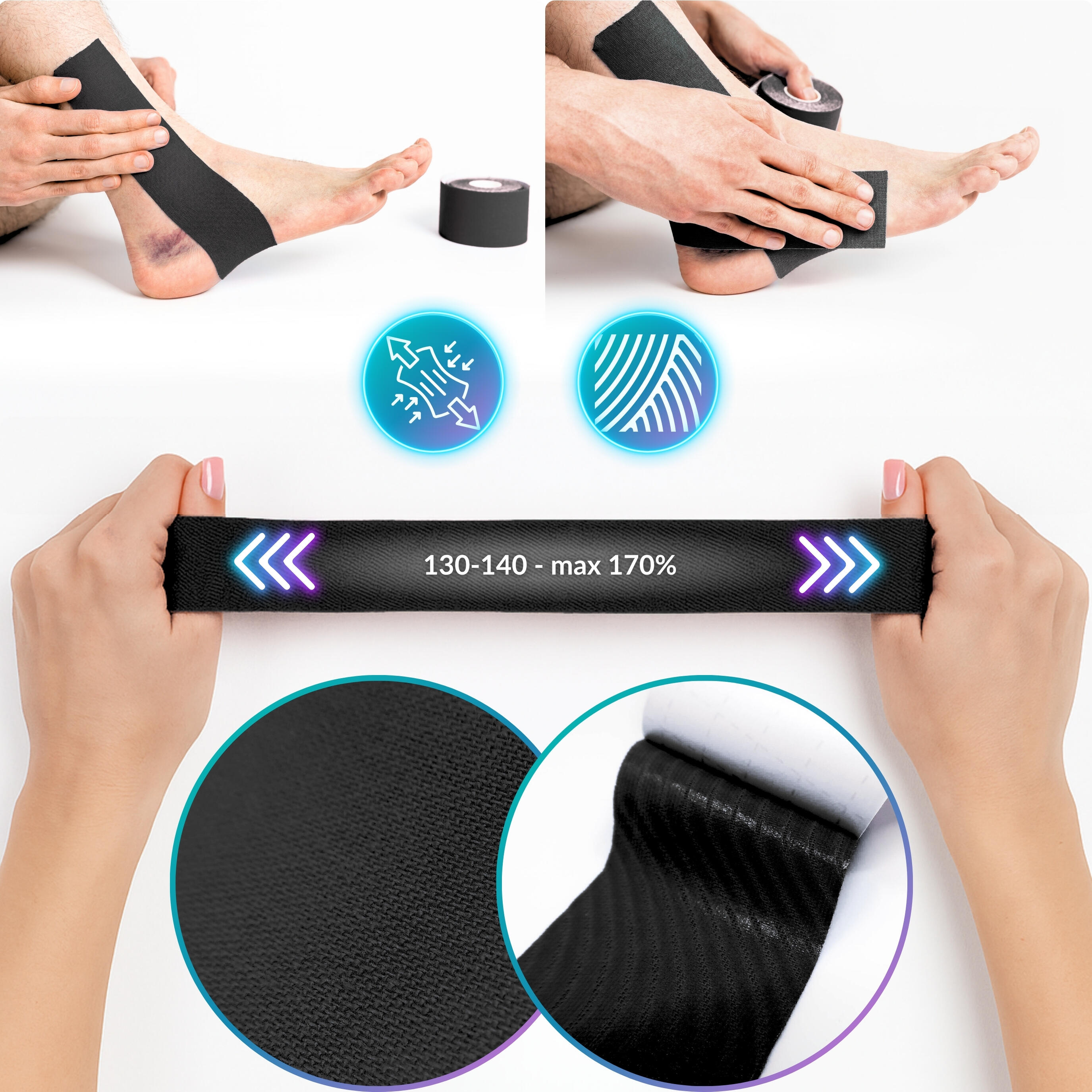 Cinta kinesiológica 5 m × 5 cm, venda de sujeción Kinesiotape - Recovery Tape x2 4/7